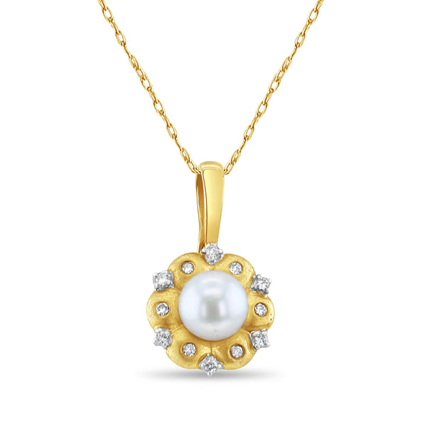 Flower Shaped Pearl Pendant with Diamond Accent & Matte Finish