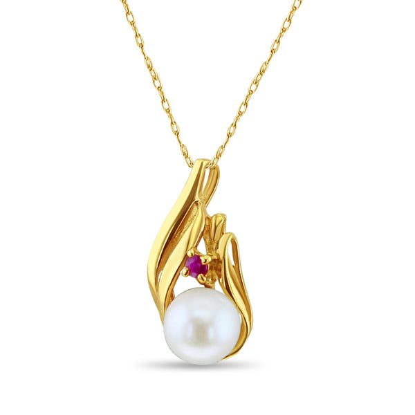 Pearl with Ruby Accented Necklace