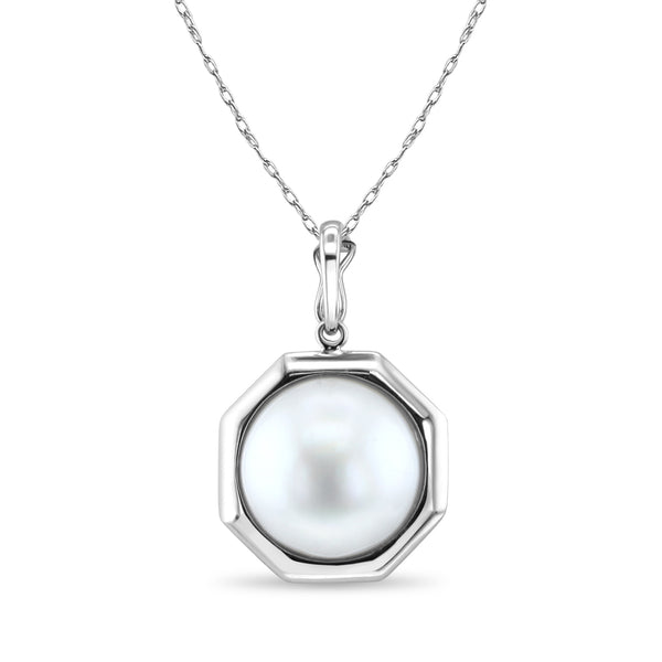 13MM - 14MM Mabe Pearl Pendant with Polished Bezel 18k White Gold