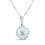 10MM Pearl Diamond  Halo Necklace 14k Yellow Gold
