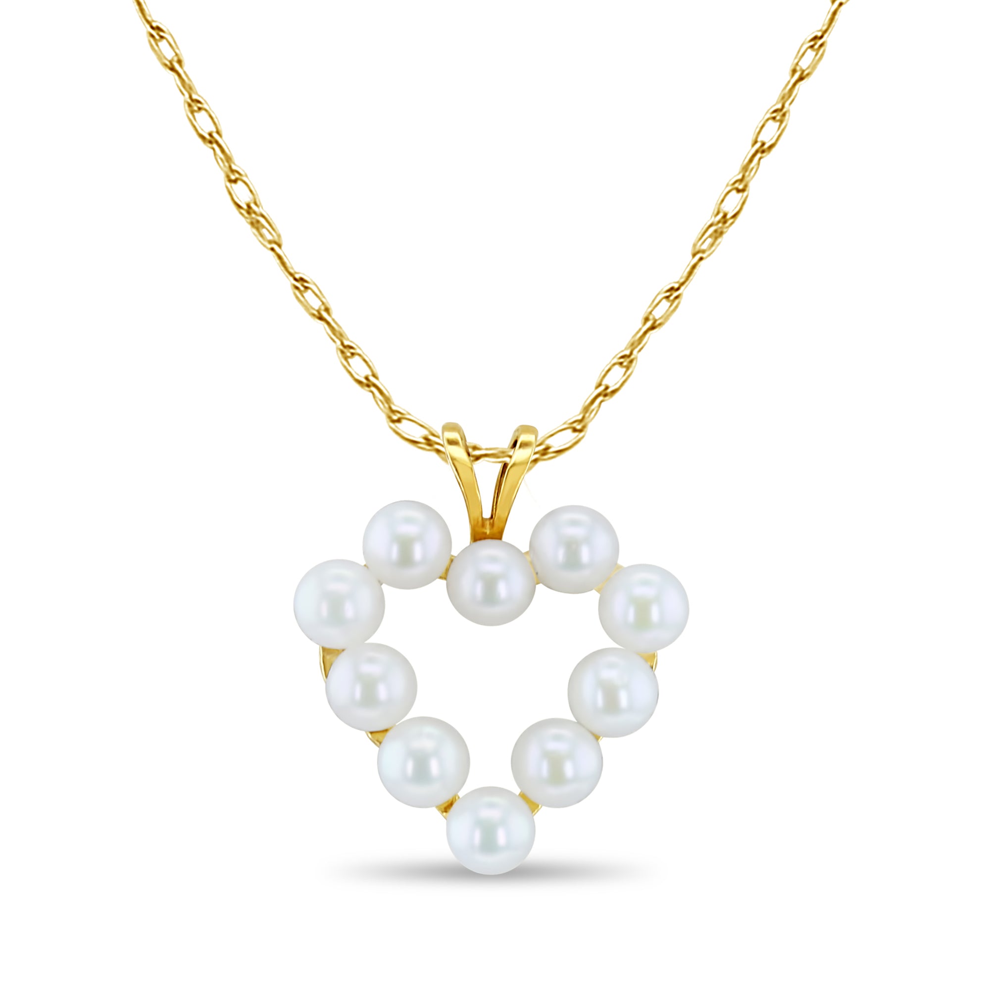 Dainty Pearl Heart Shaped Necklace 14k Yellow Gold