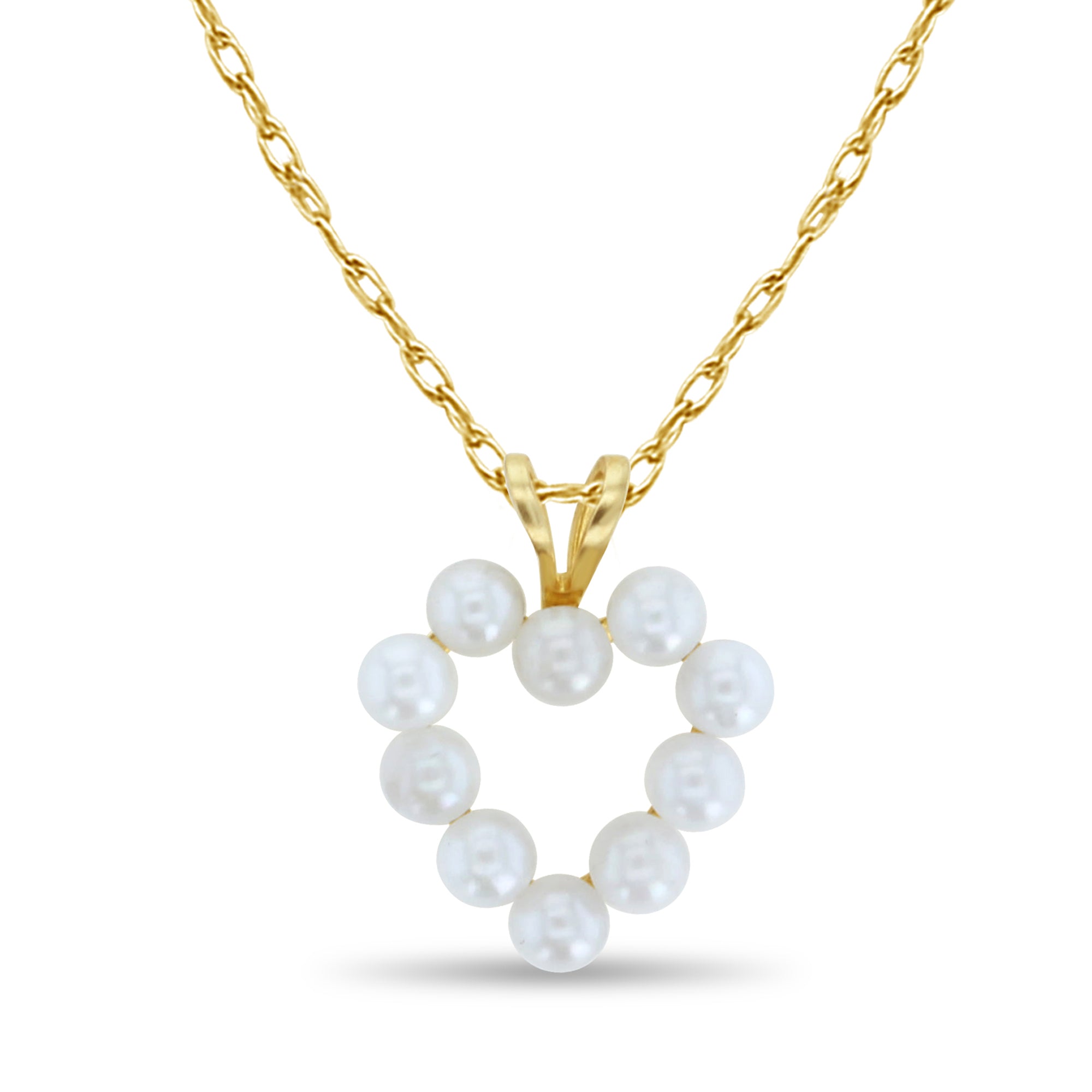 Collier de perles en forme de cœur en or jaune 14 carats