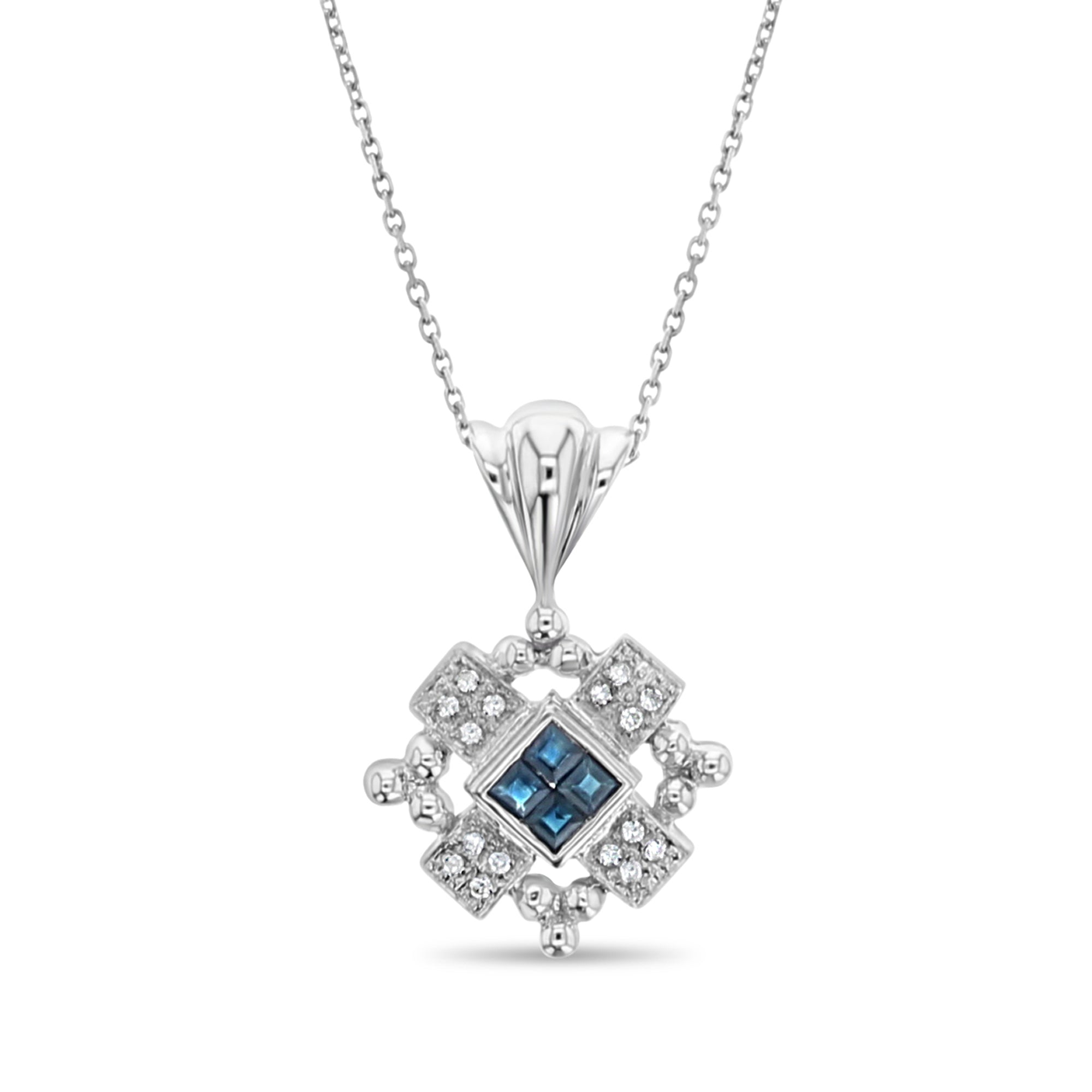 Pendentif en or blanc 14 carats avec diamants et saphir de 0,56 ct