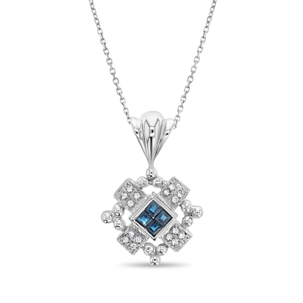 Sapphire Diamond Pendant .56cttw 14k White Gold