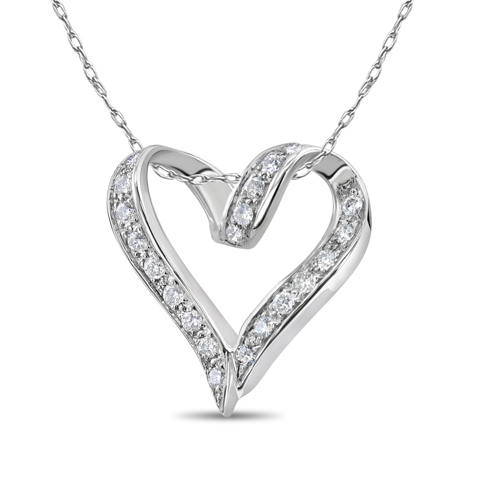 Pendentif coeur en diamant flottant 0,85 ct en or blanc 14 carats