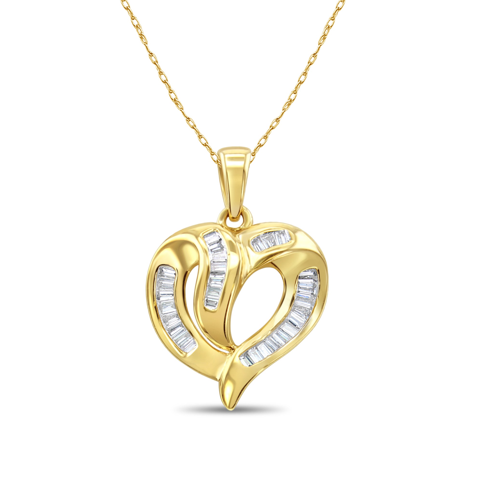 Colgante de diamante baguette en forma de corazón de medio quilate