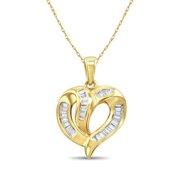 Half Carat Heart Shaped Baguette Diamond Pendant
