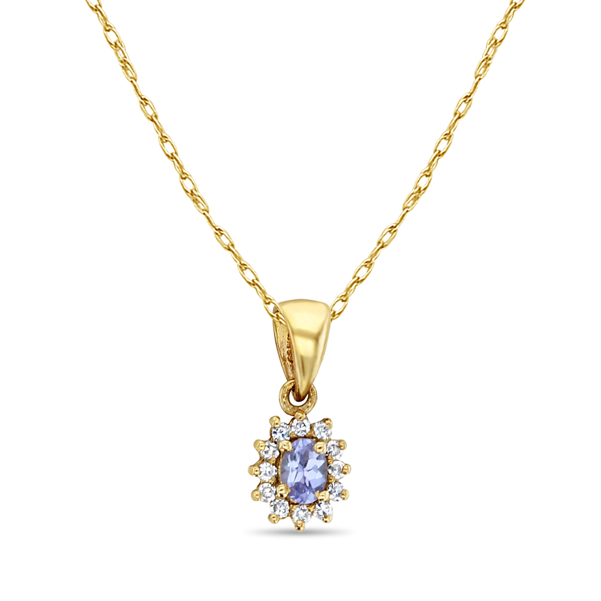 Tanzanite Diamond Halo Necklace 14k Yellow Gold