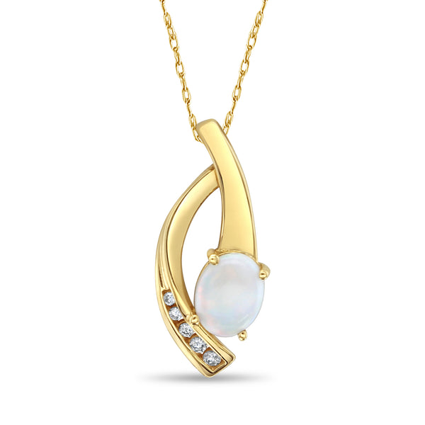 Oval Opal Diamond Necklace 14k Yellow Gold