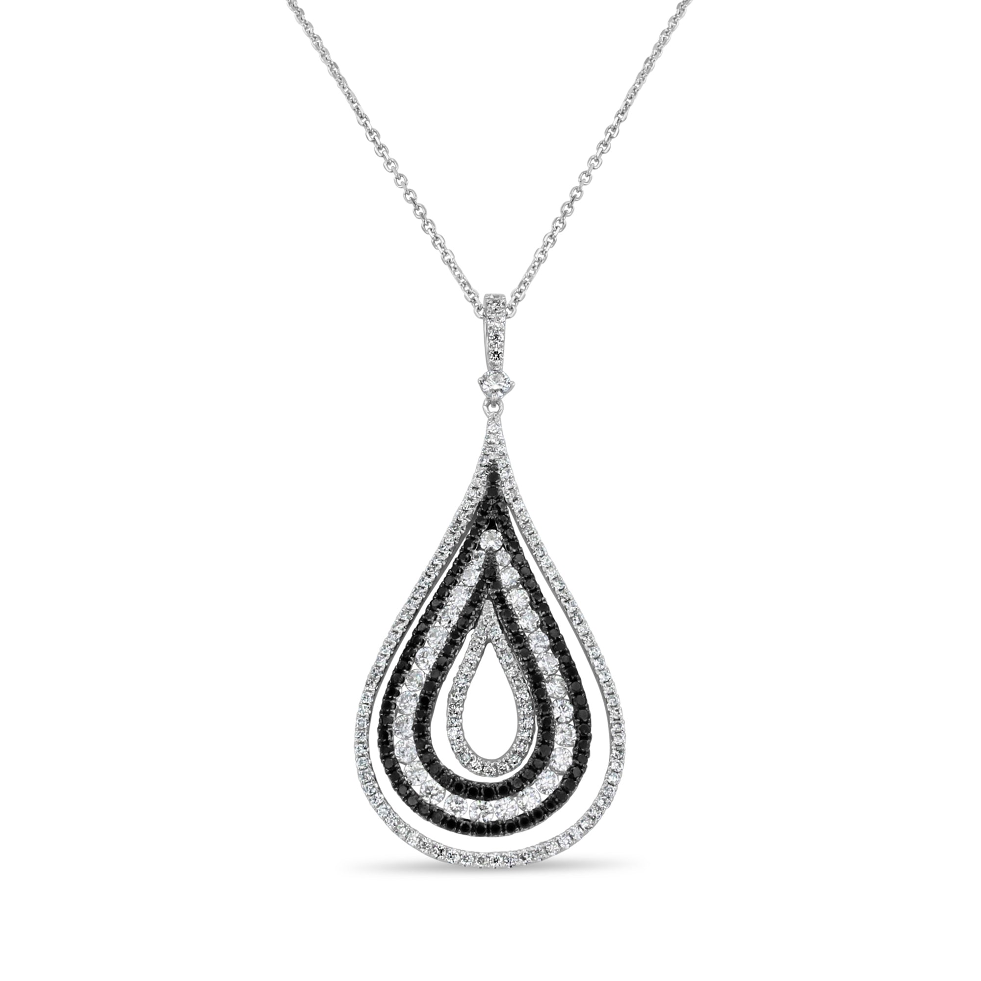 Collier en or blanc 18 carats avec diamants noirs et blancs et bélière en diamants