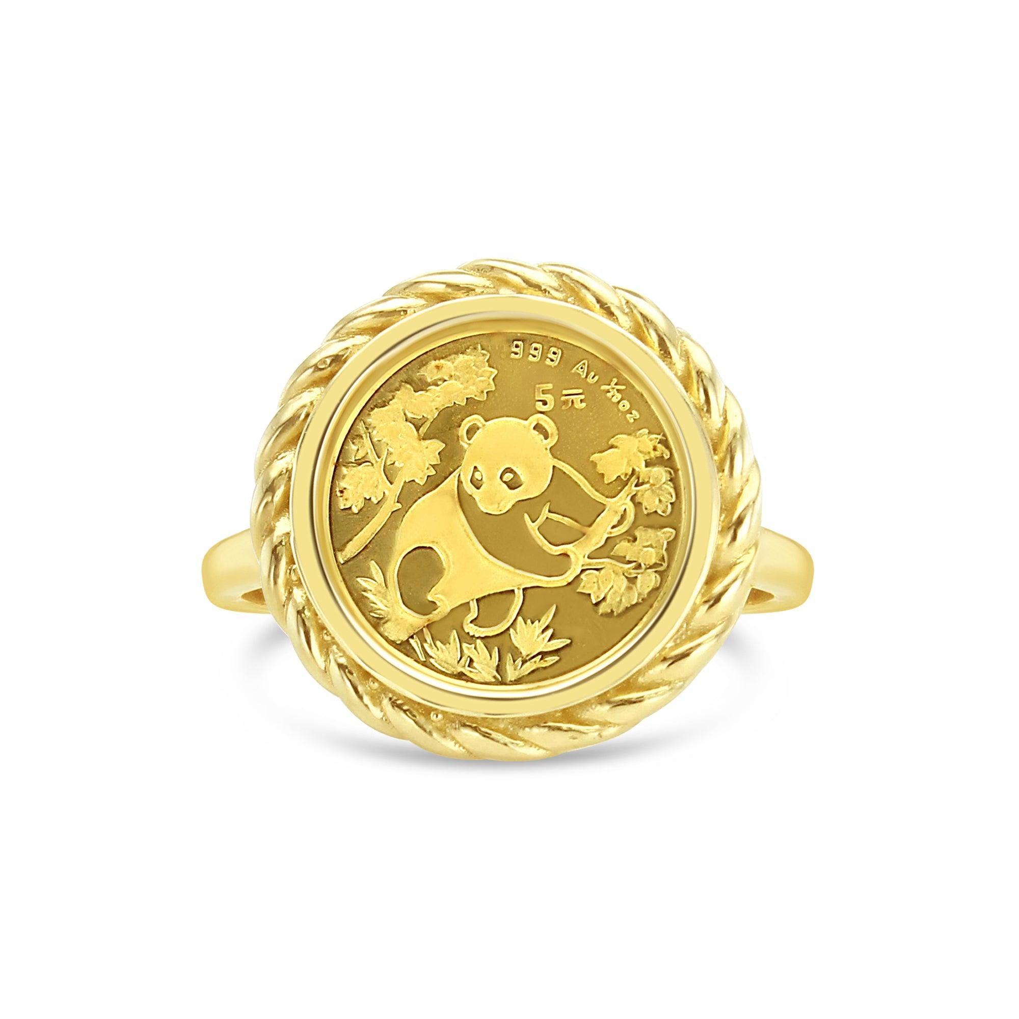 Panda 1/20OZ Fine Gold Panda Rope Coin Ring 14k Yellow Gold