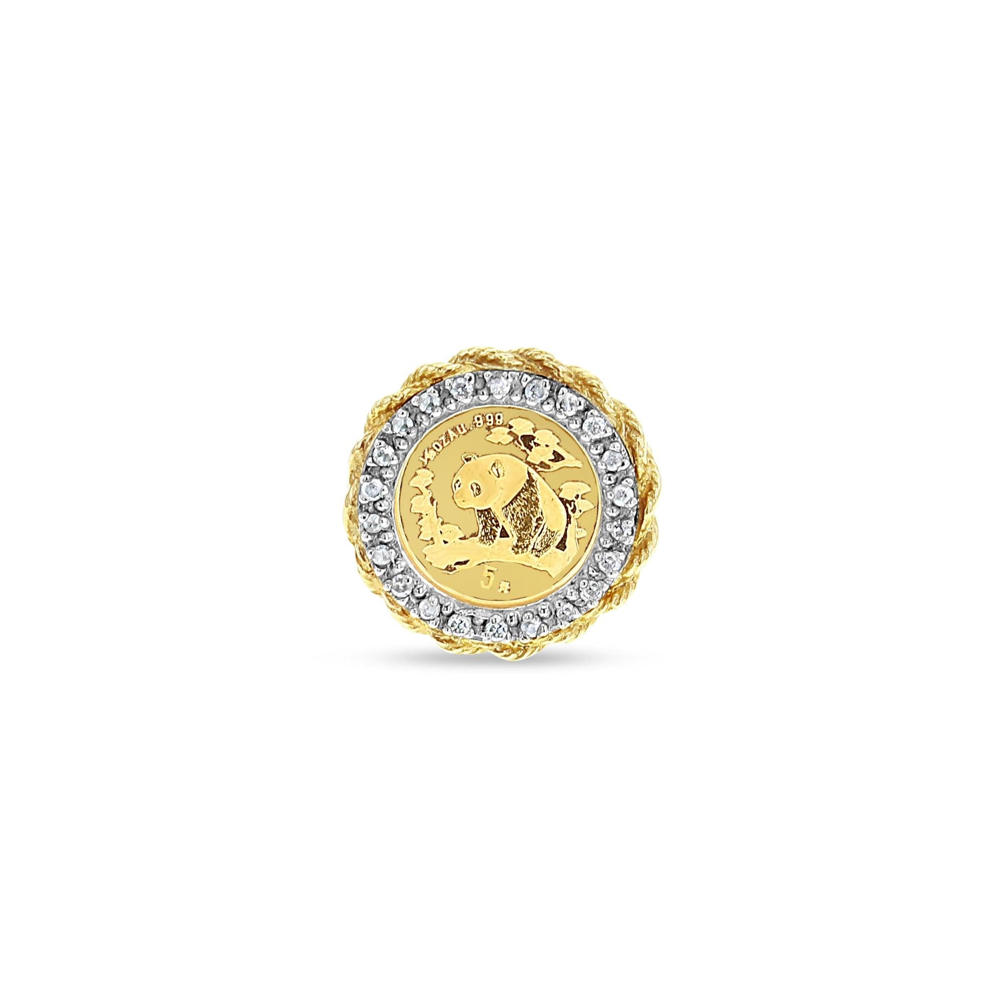 Panda .999 Gold Diamond Halo Ring with Rope Bezel 14k Yellow Gold