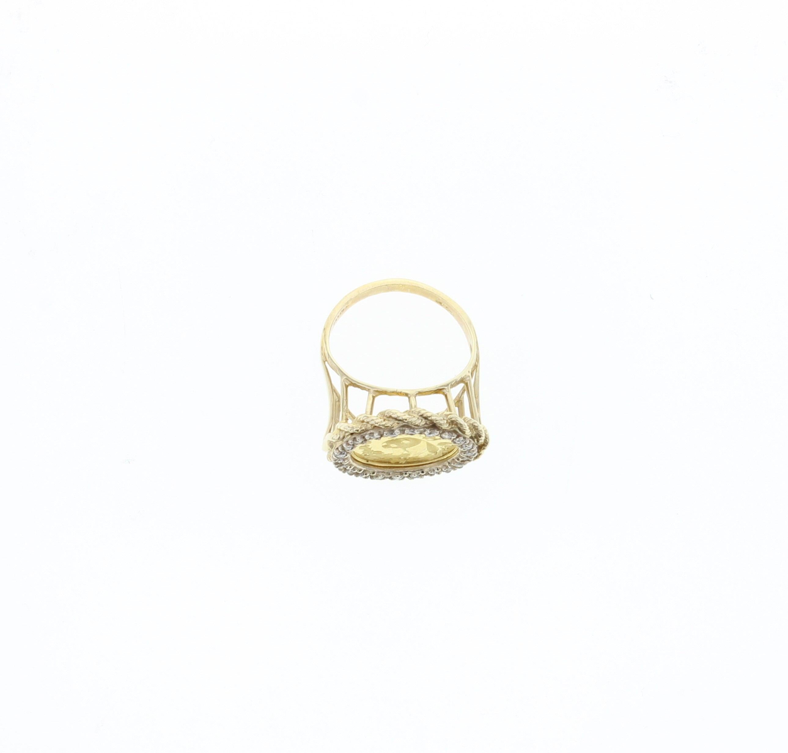Panda .999 Gold Diamond Halo Ring with Rope Bezel 14k Yellow Gold