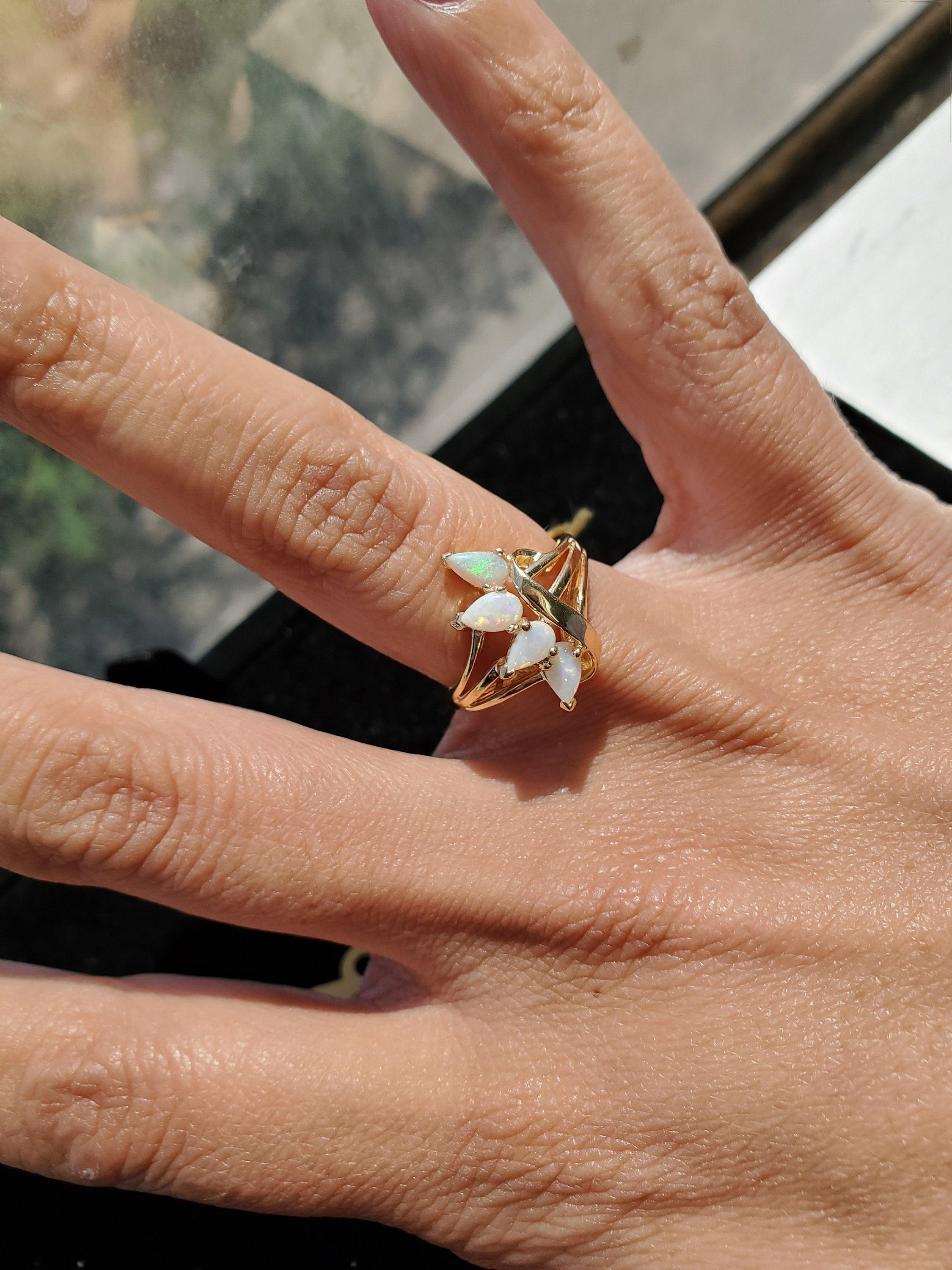 Pear Shaped Opal Ring 10k Yellow Gold