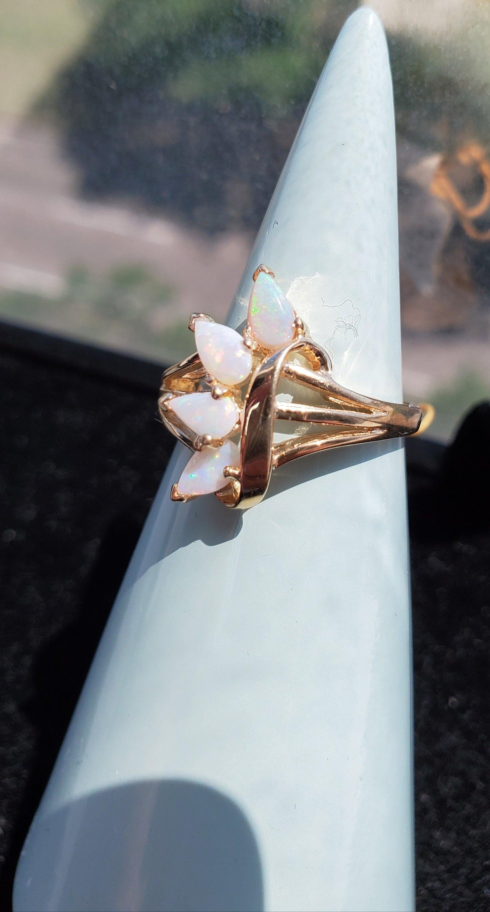 Pear Shaped Opal Ring 10k Yellow Gold