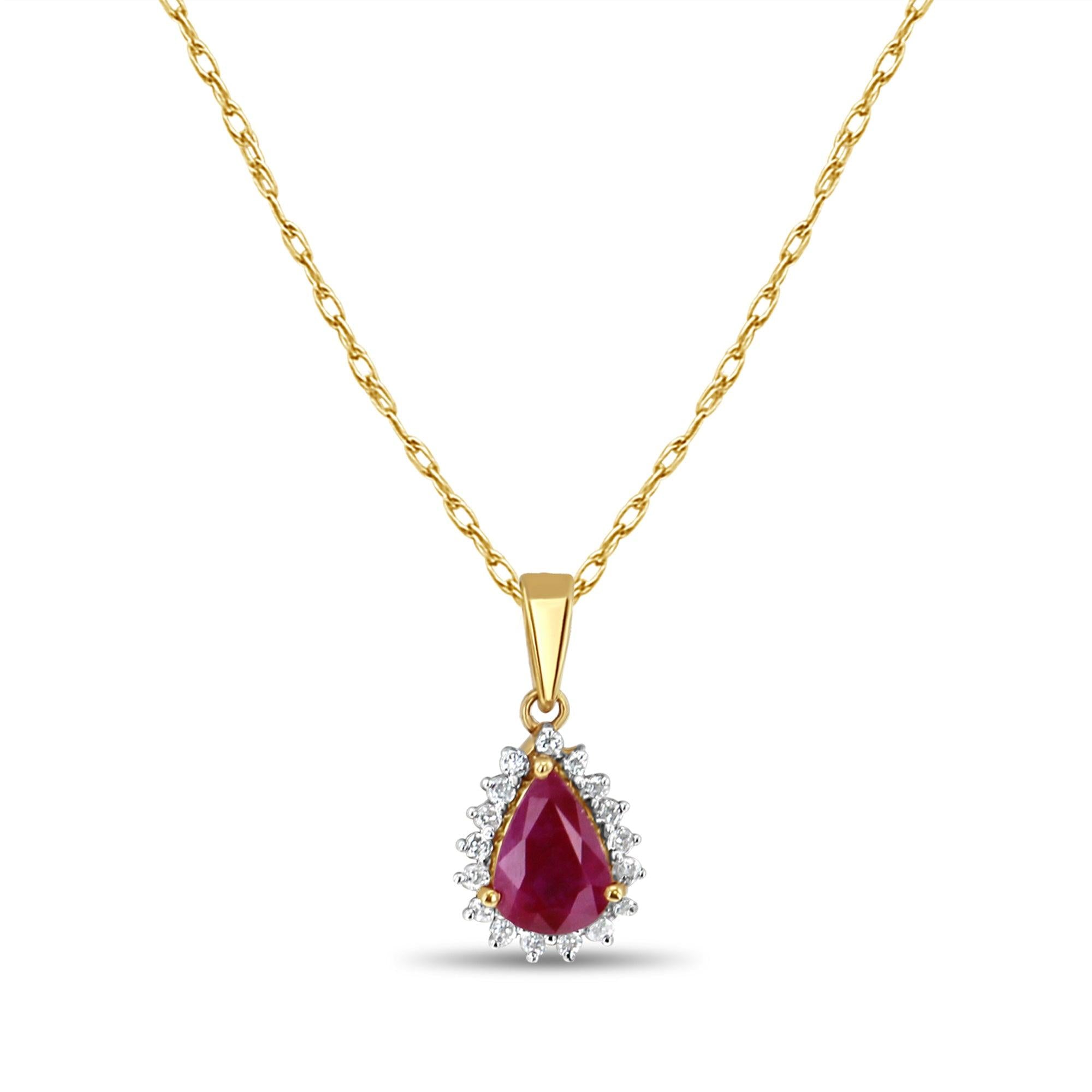Pear Shaped Ruby Diamond Halo Necklace