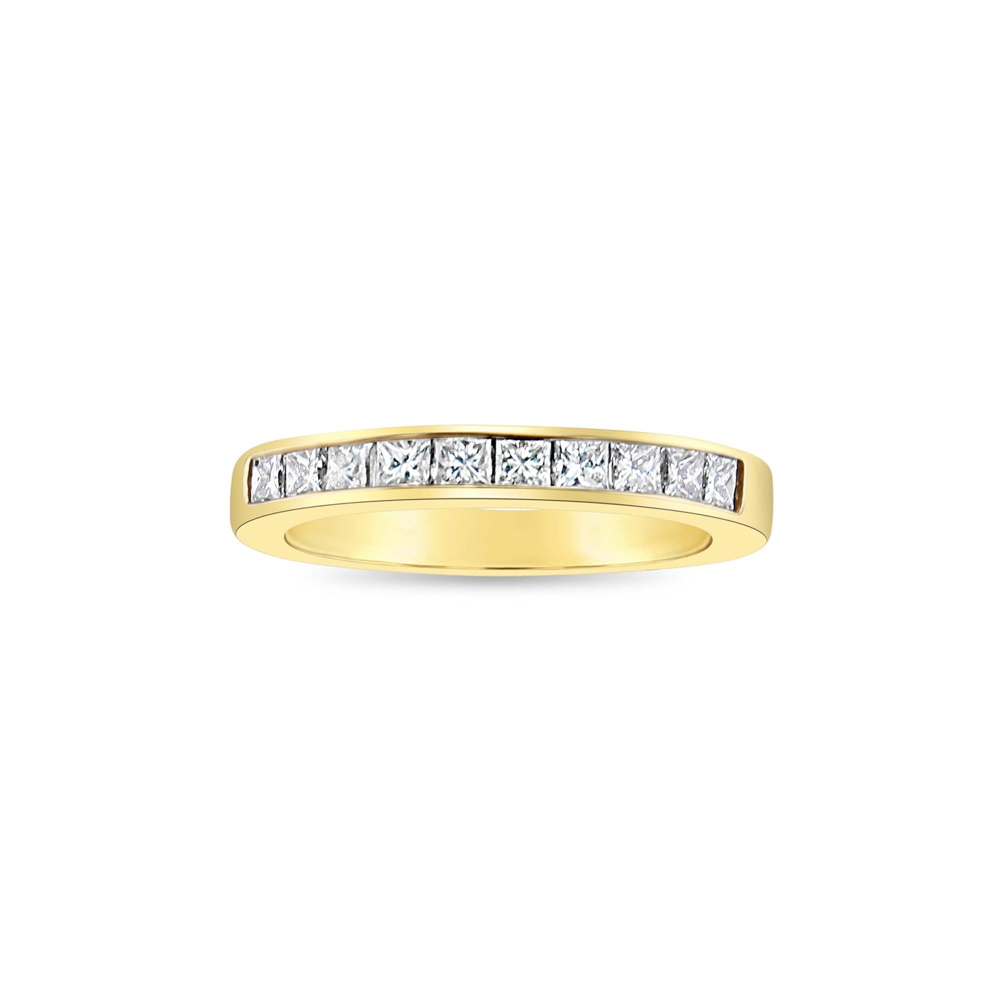 Princess Cut Diamond Wedding Band 14k Yellow Gold