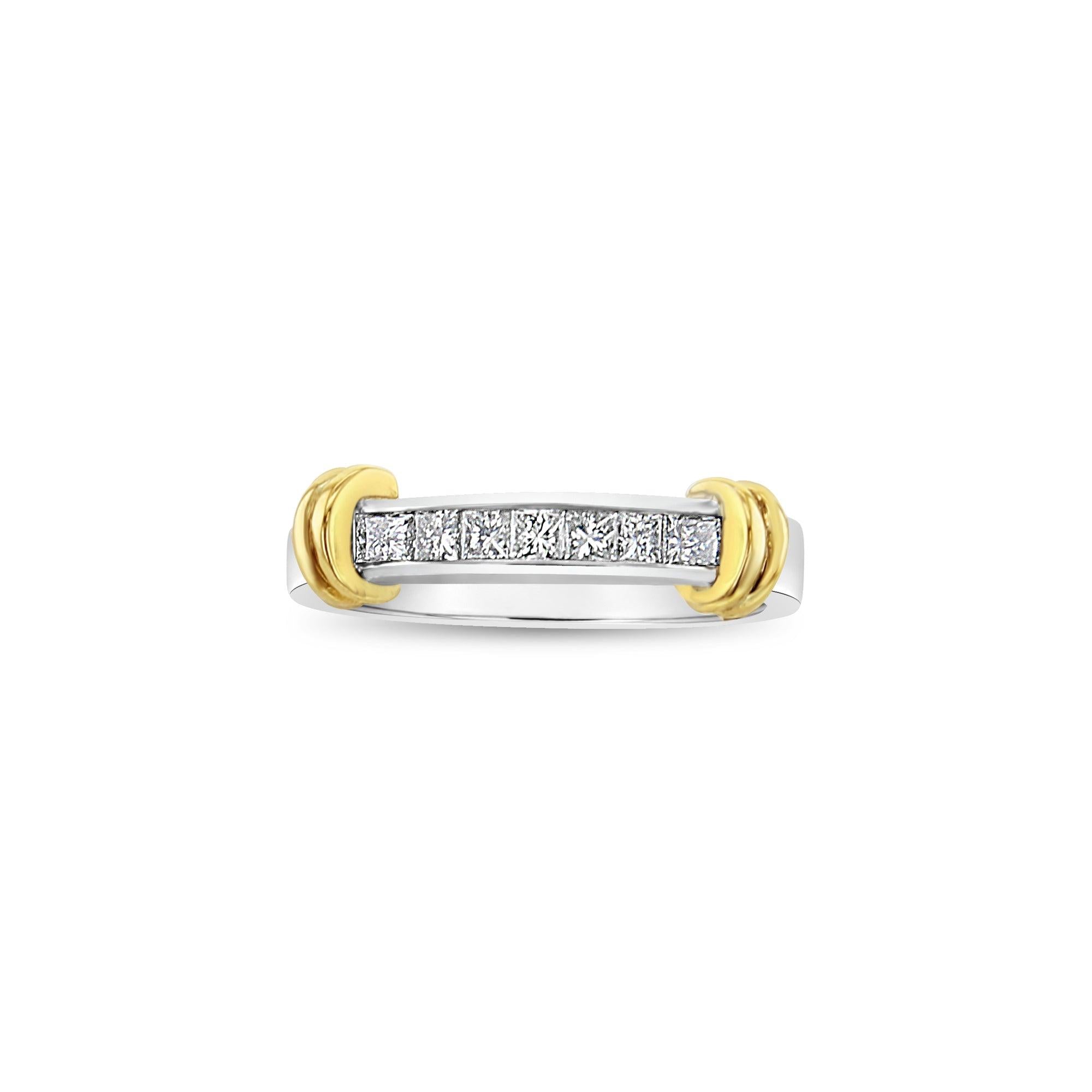 Princess Cut Diamond Wedding Band with 14k Multi-Toned Gold Accented Design