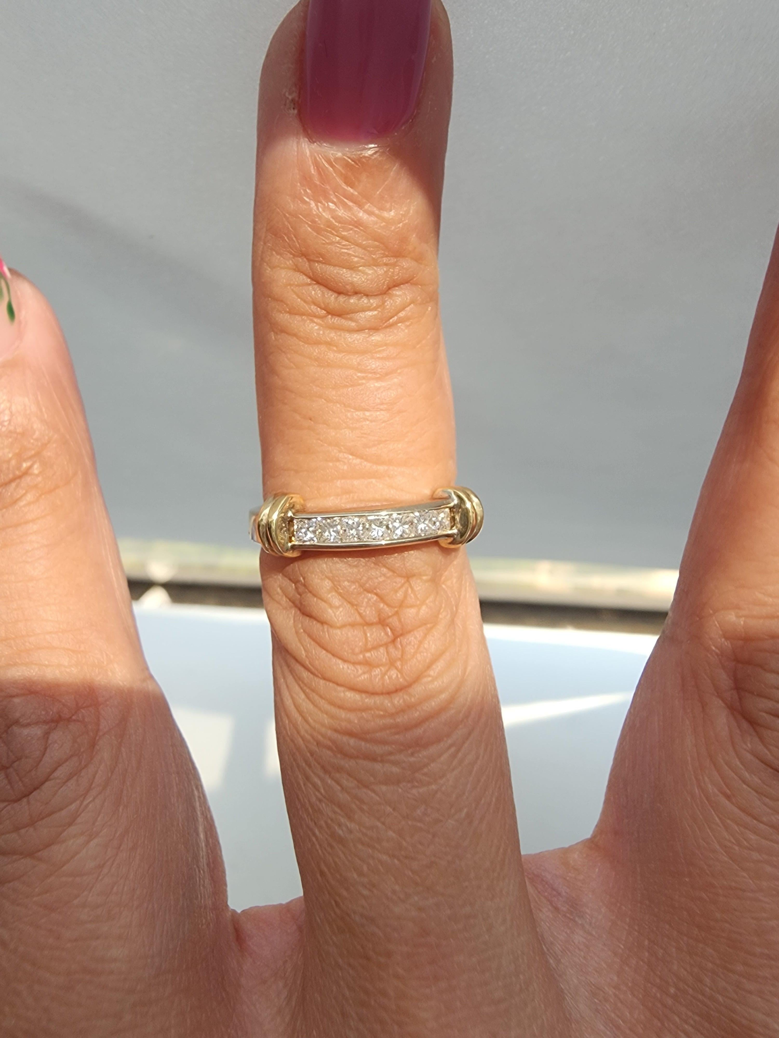 Princess Cut Diamond Wedding Band with 14k Multi-Toned Gold Accented Design