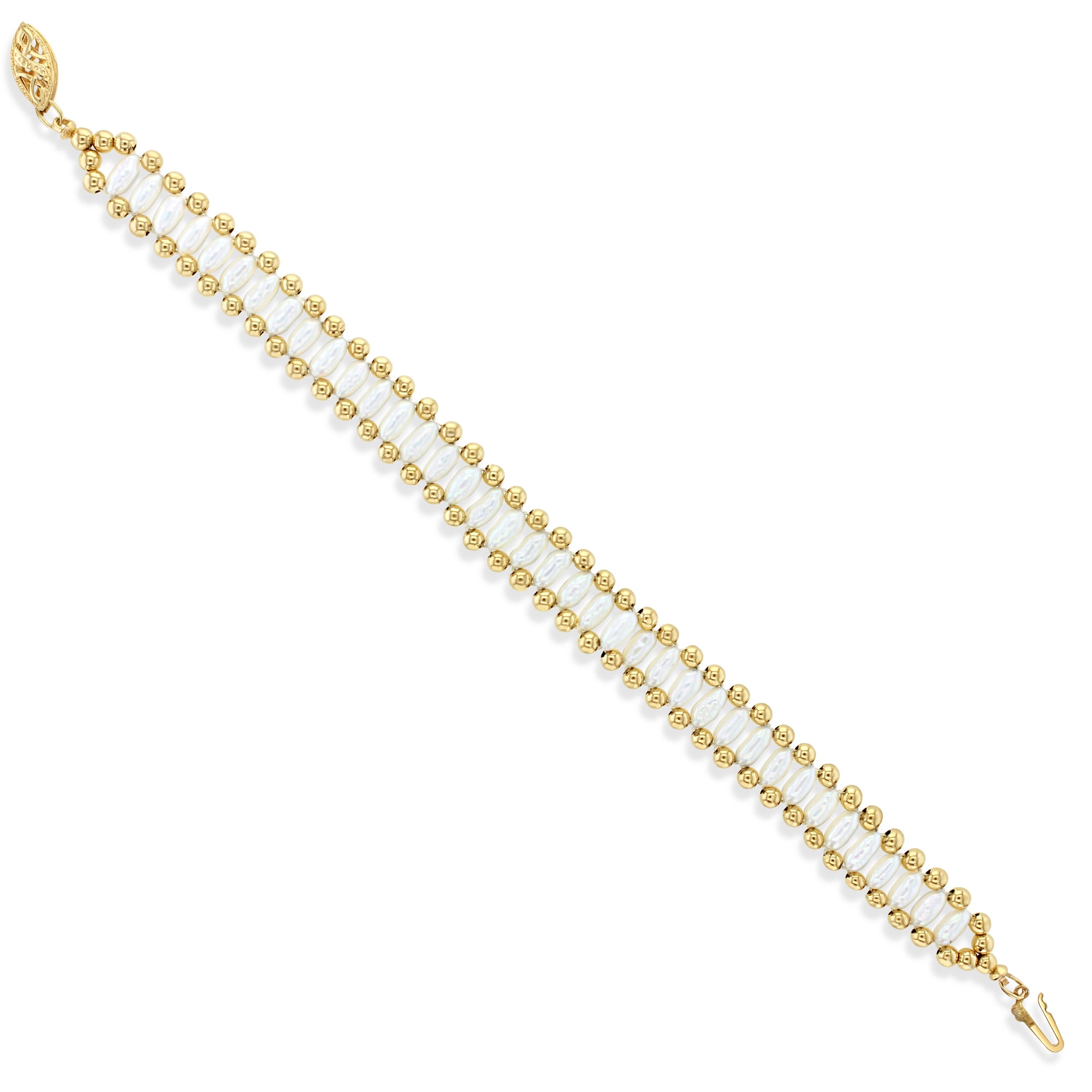 Pulsera vintage de perlas de arroz en oro amarillo de 14 k