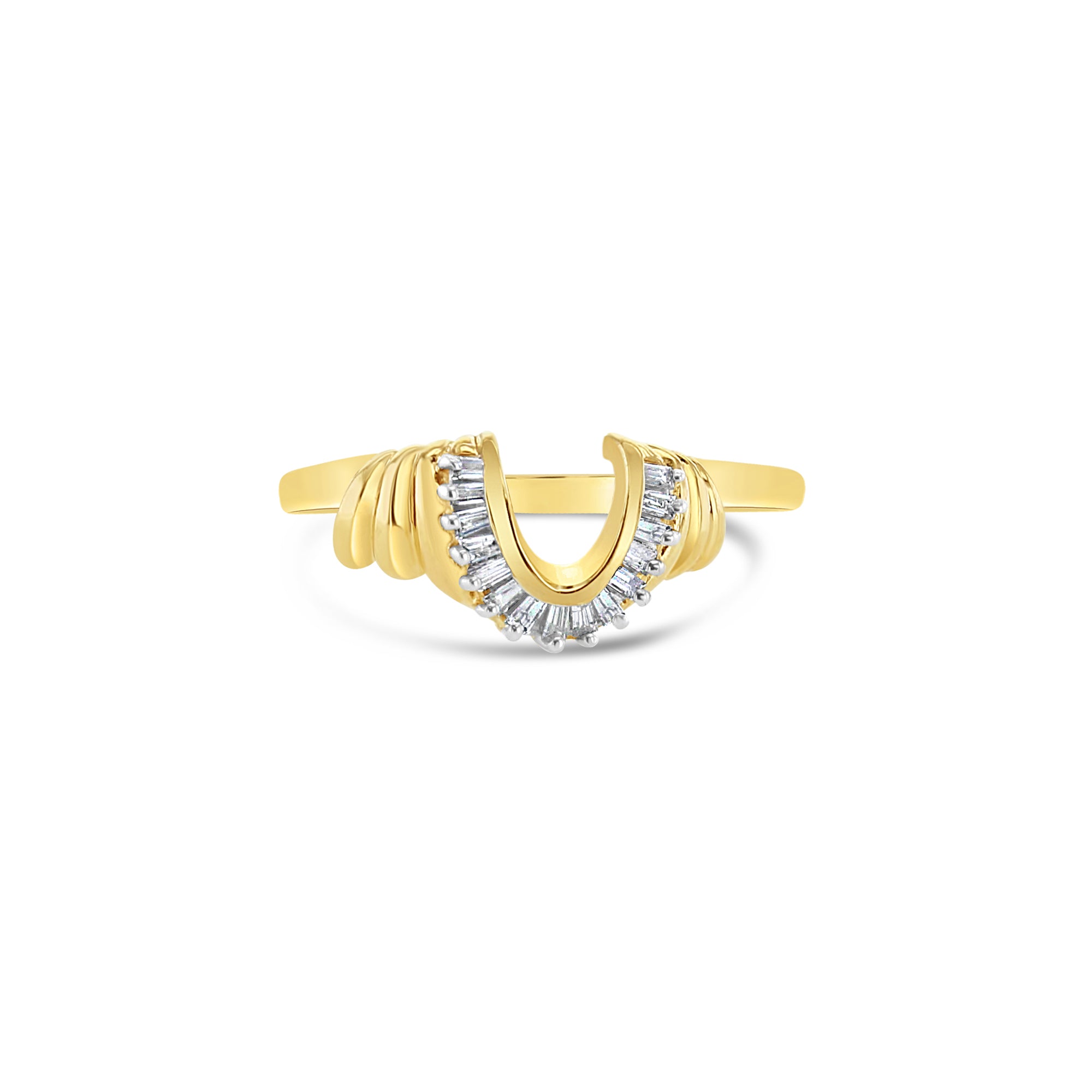 Bague de fiançailles en forme de « U » avec diamant et baguette