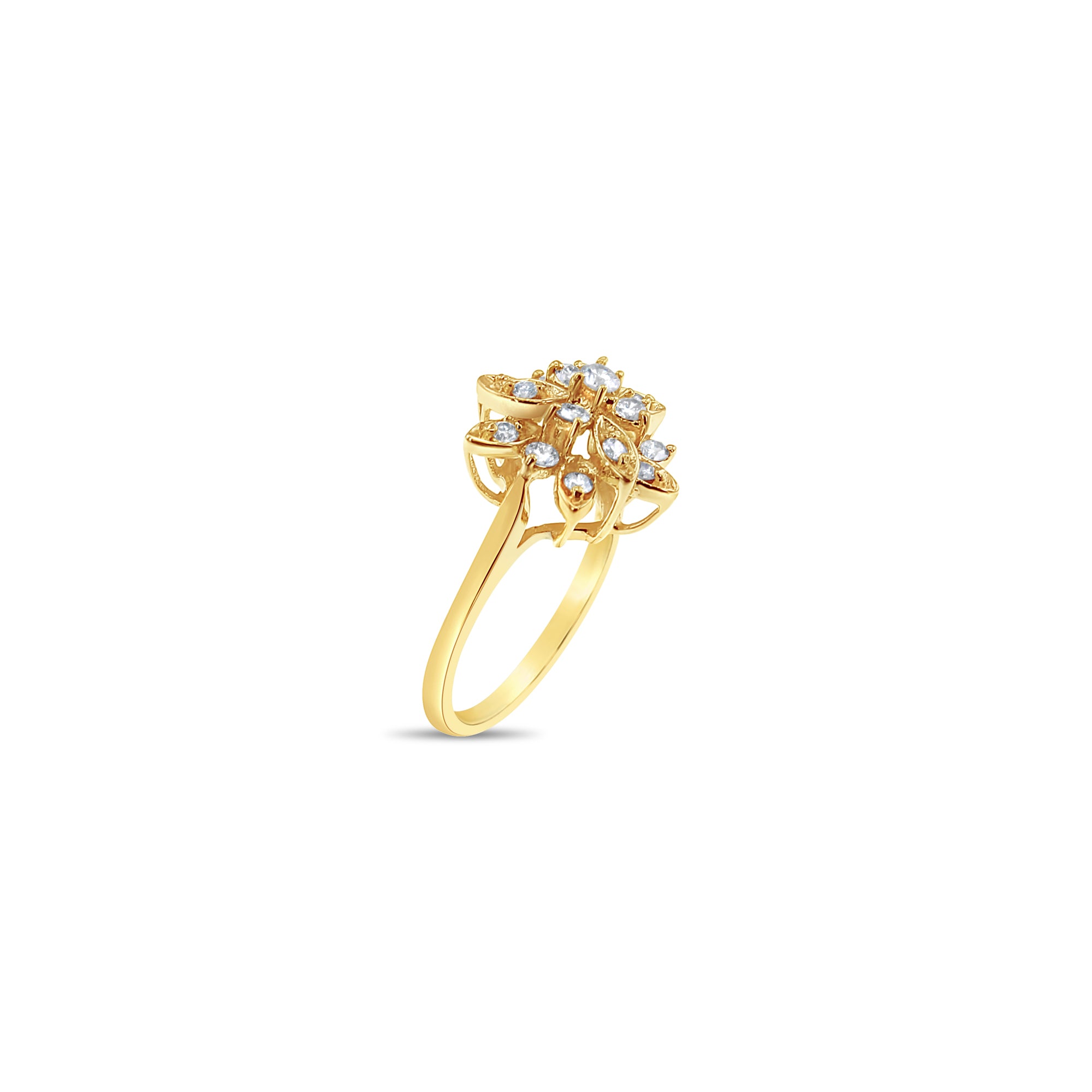 Diamond Leaf Cluster Ring 14k Yellow Gold