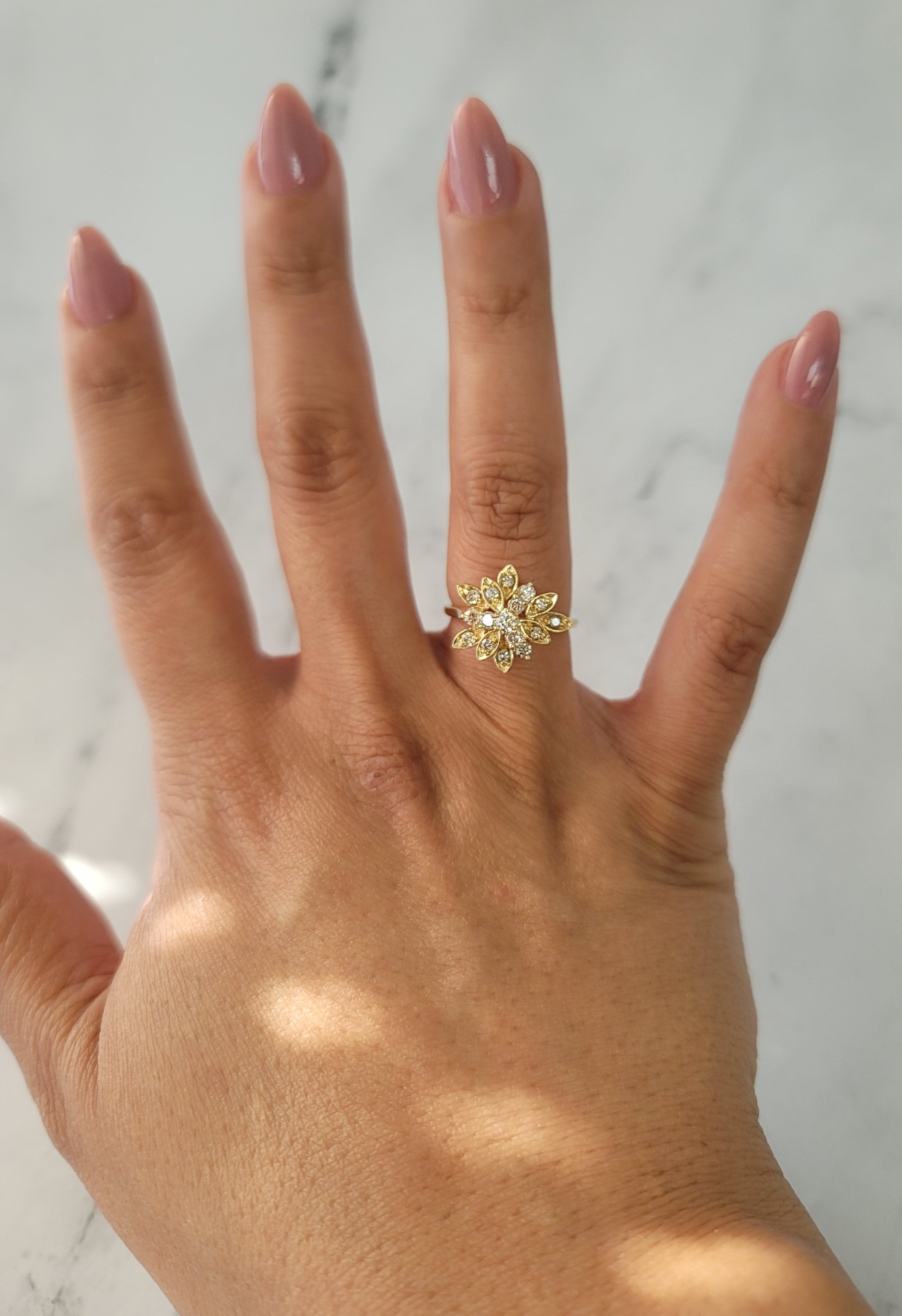 Diamond Leaf Cluster Ring 14k Yellow Gold