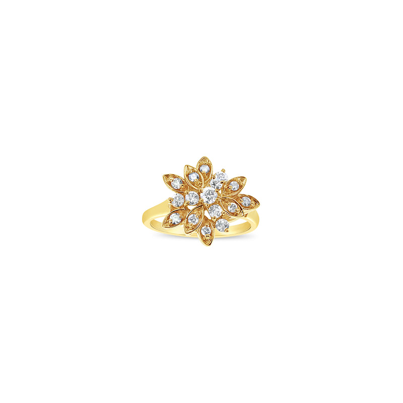 Diamond Leaf Cluster Ring 14k Yellow Gold