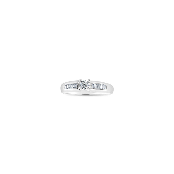 Solitaire Diamond Engagement Ring with Baguette Diamond Accents