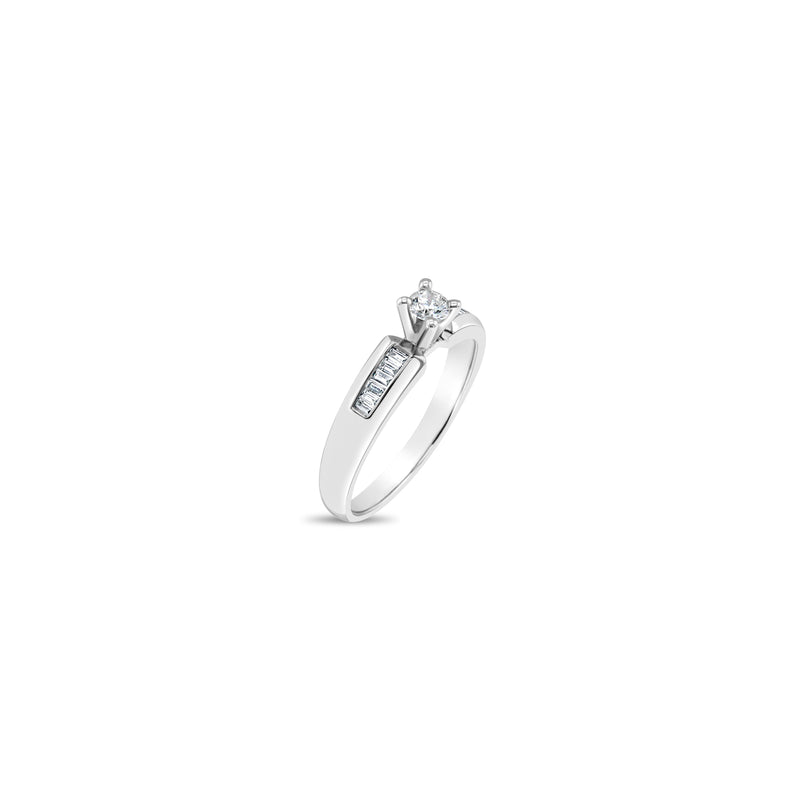 Solitaire Diamond Engagement Ring with Baguette Diamond Accents