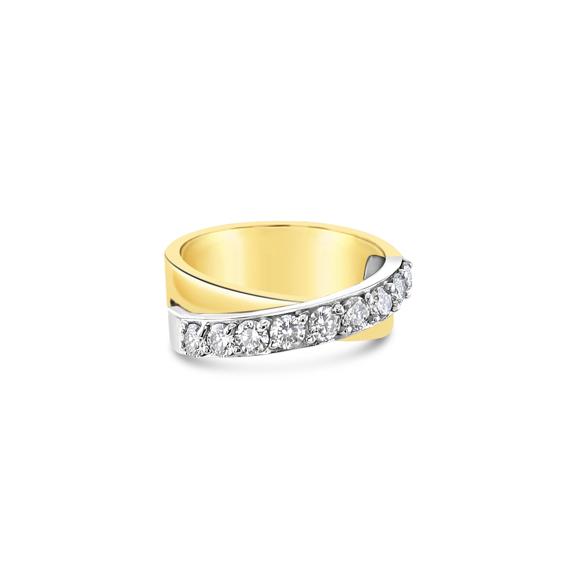 14k Two-Toned Criss Cross Diamond Wedding Band