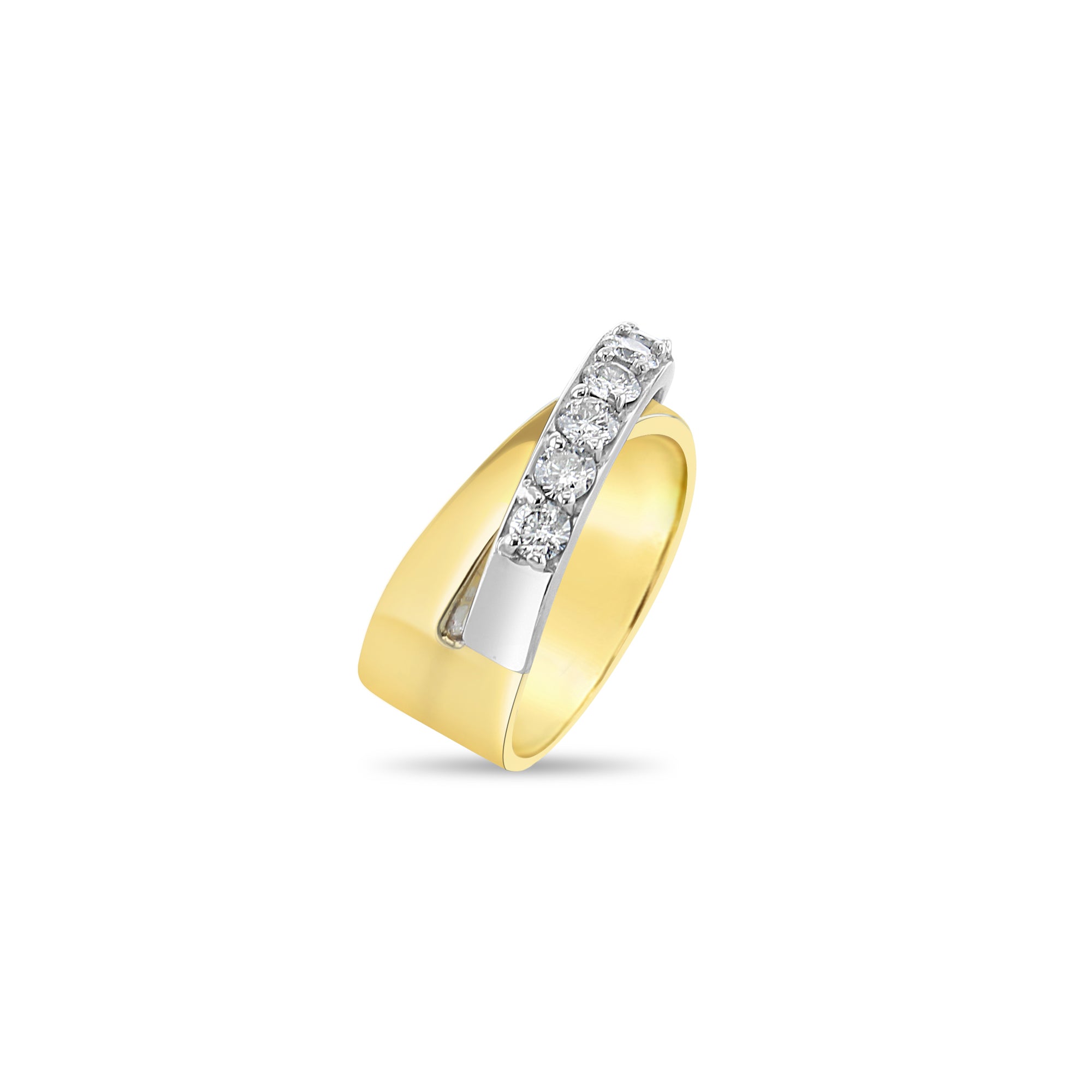 14k Two-Toned Criss Cross Diamond Wedding Band