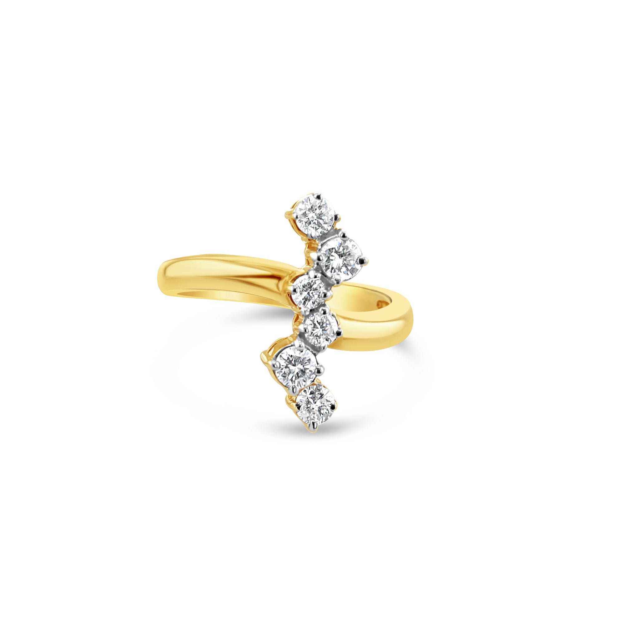 Anillo de cóctel con diamantes verticales de 0,75 ct en oro amarillo de 14 k