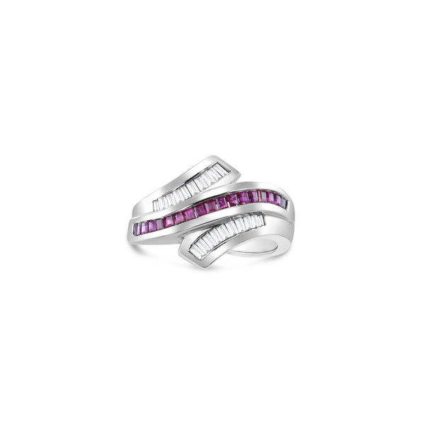Ruby Diamond Baguette Bypass Cocktail Ring