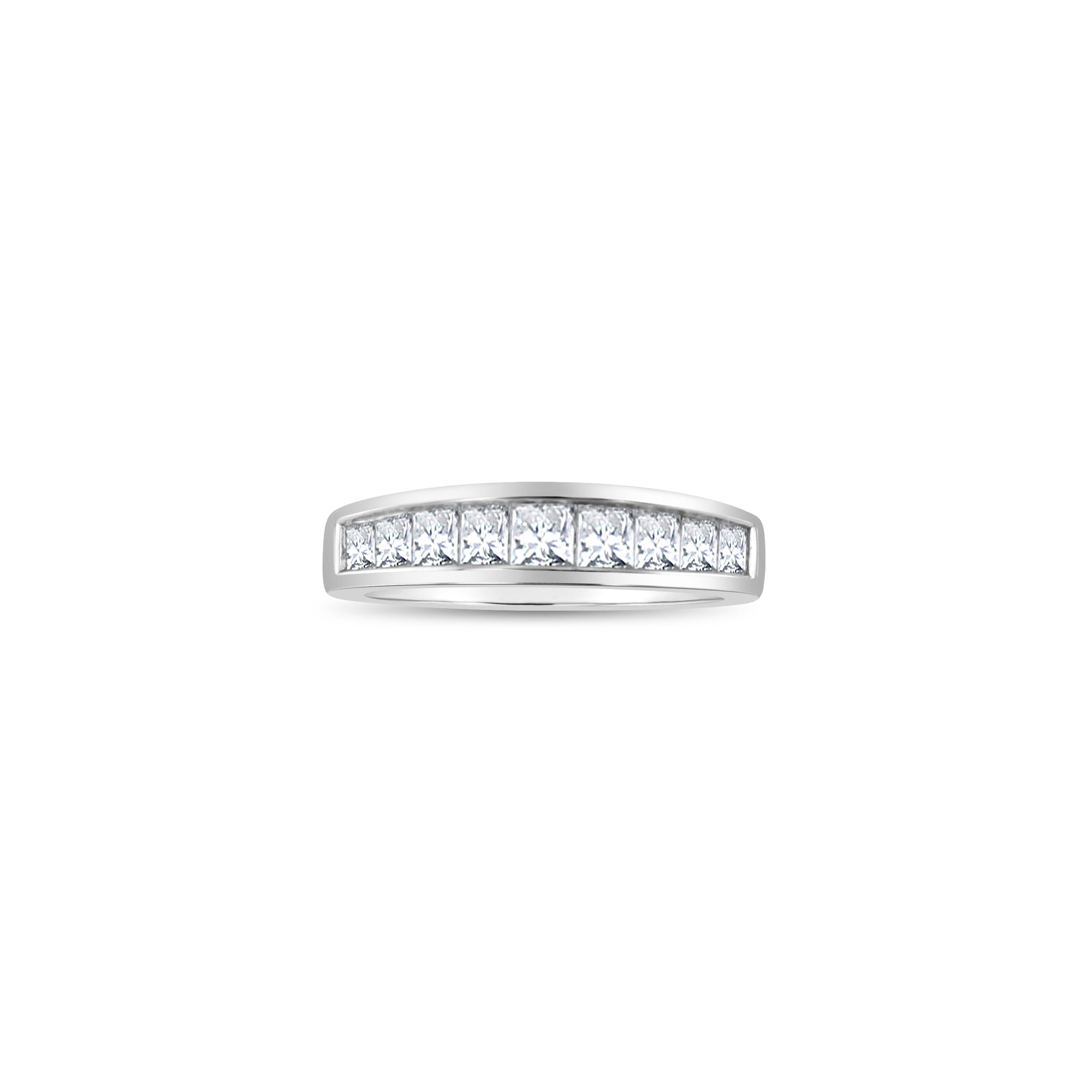 One Carat Princess Cut Channel Wedding Band 14k White Gold