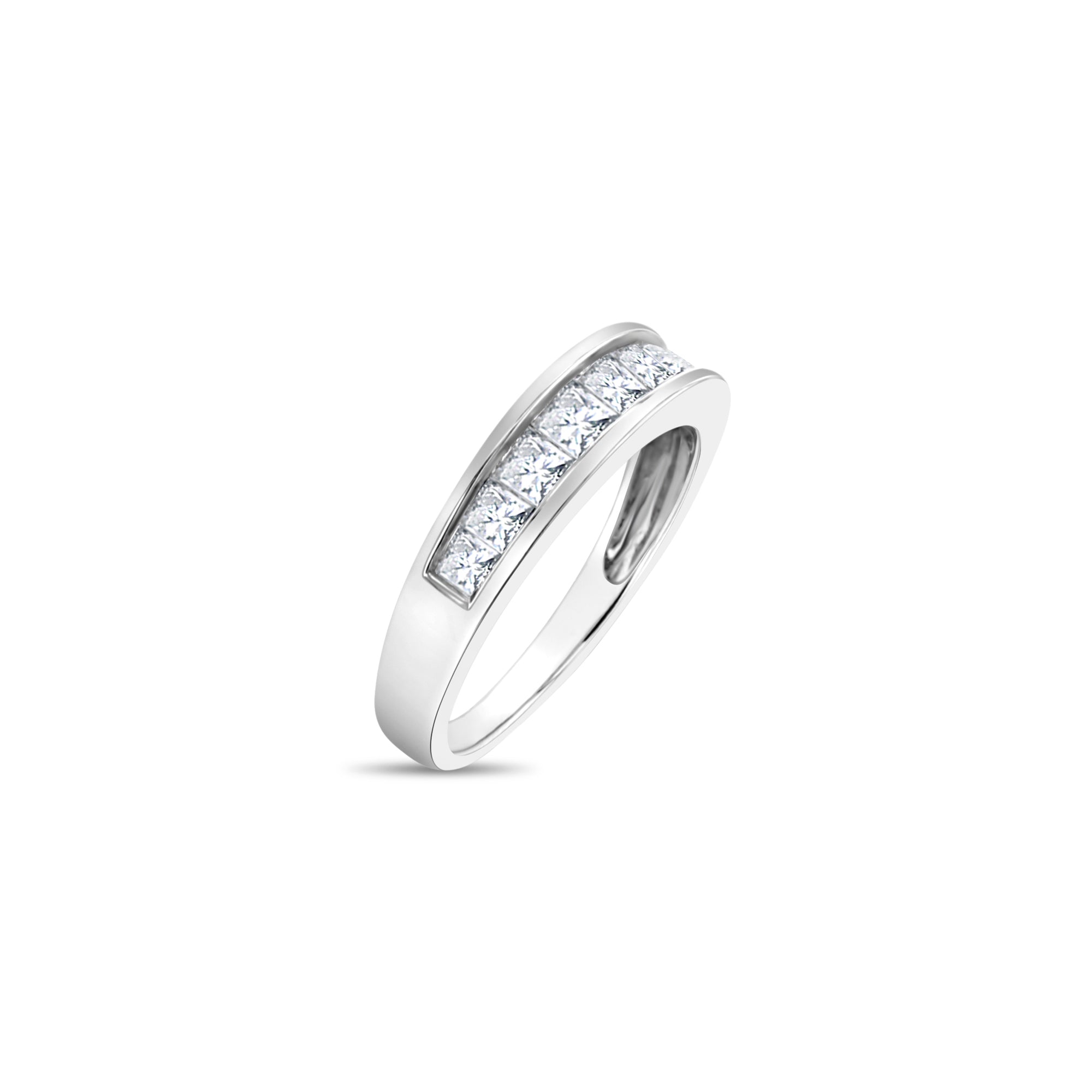 One Carat Princess Cut Channel Wedding Band 14k White Gold