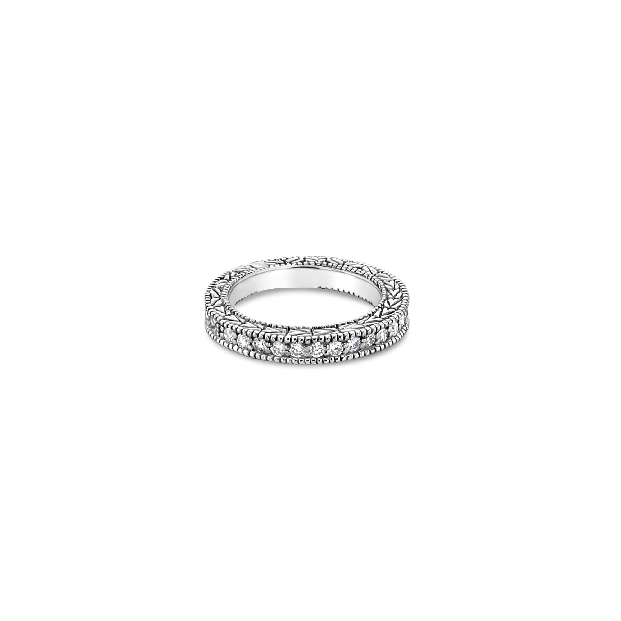 Alianza de boda con diamantes engastados en oro blanco de 14 quilates, 0,38 ct