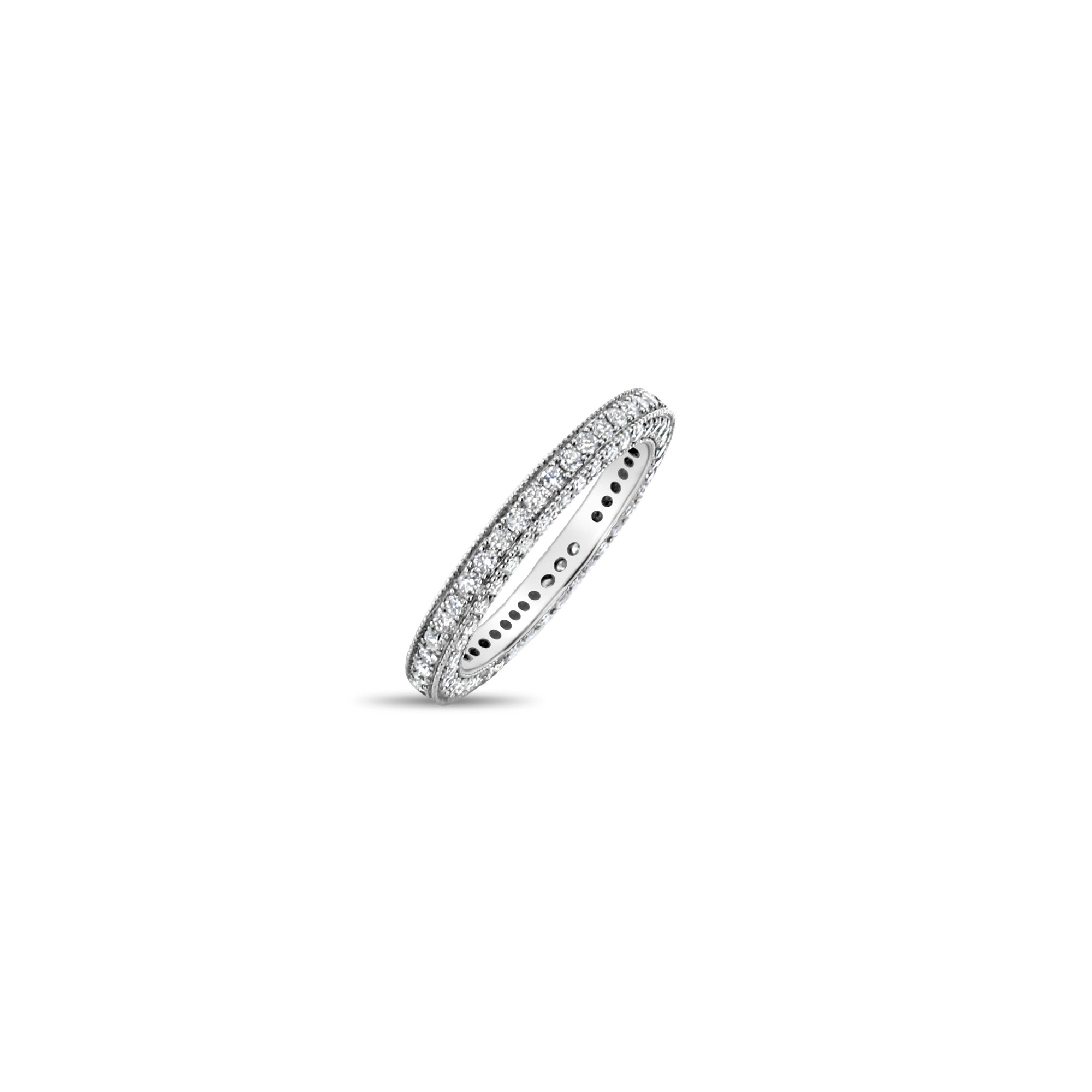 Alliance de mariage en or blanc 18 carats avec pavé de diamants et perles de 1 carat