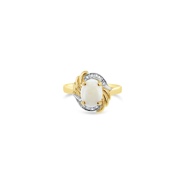 Oval Opal Ring with Diamond Accents 14k Yellow Gold
