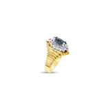 Marquise Sapphire with Diamond Halo on Unique Gold Band 14k Yellow Gold