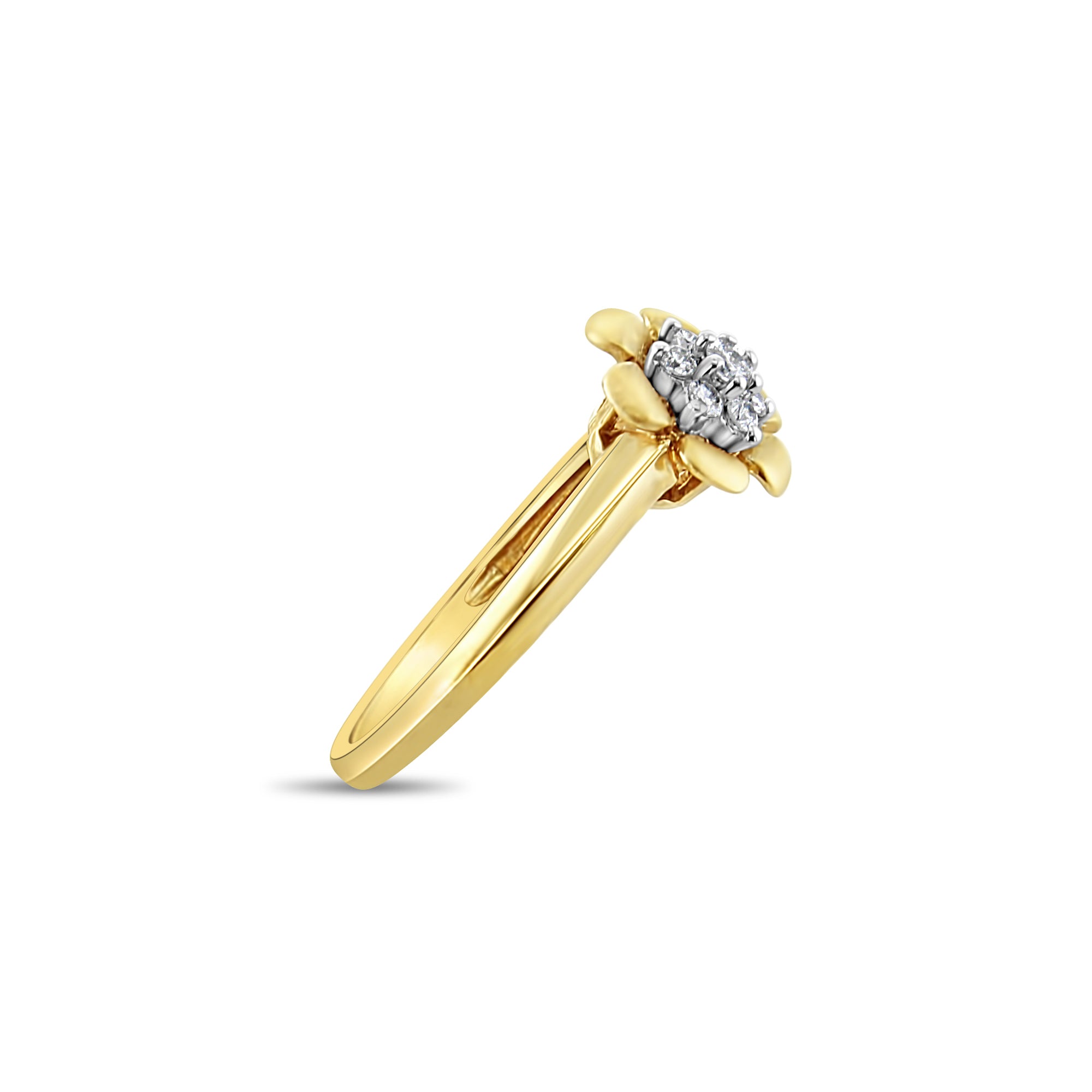 Diamond Flower Shaped Ring with Satin Finish Petals 14k Yellow Gold