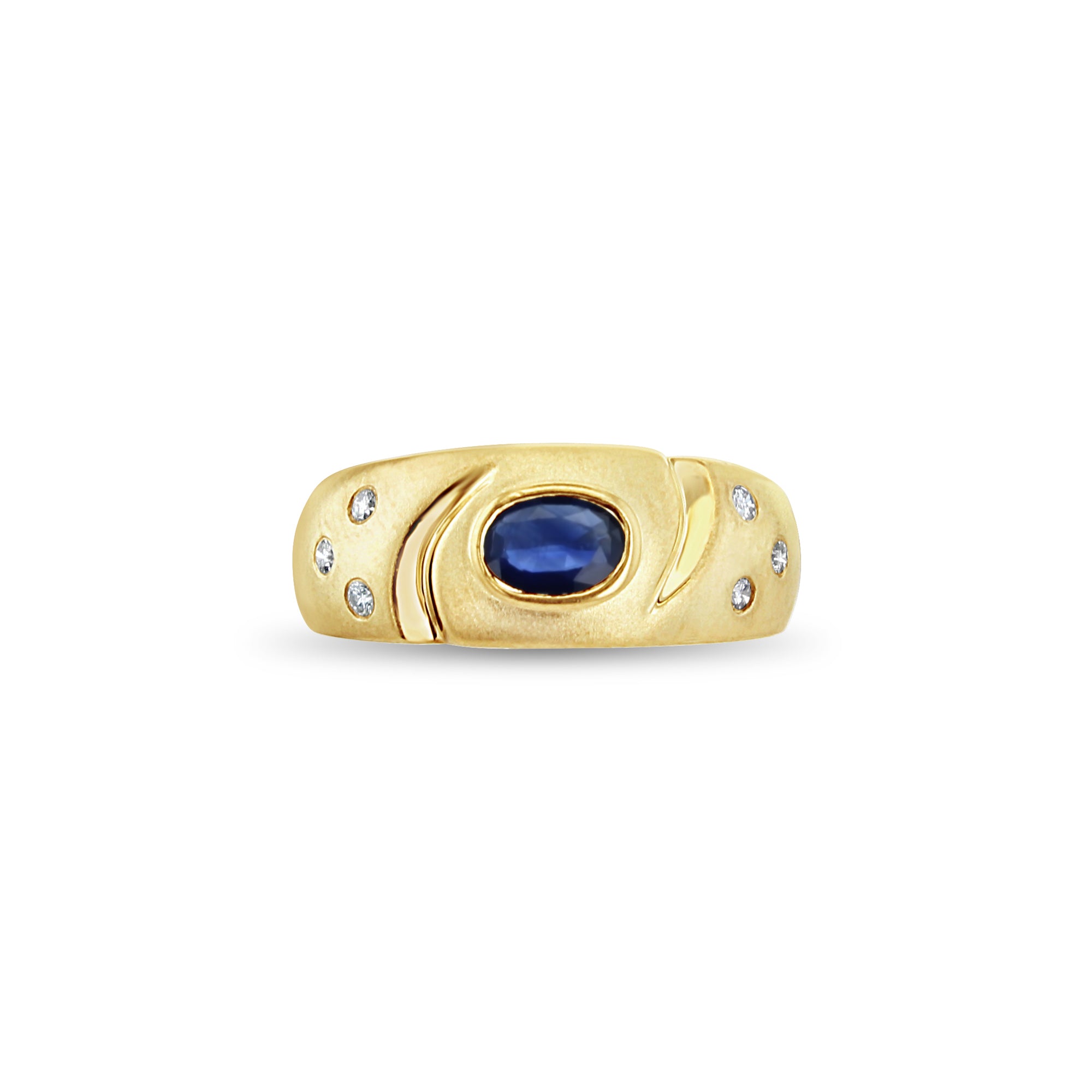 Oval Sapphire Band with Diamond Accents 14k Yellow Gold