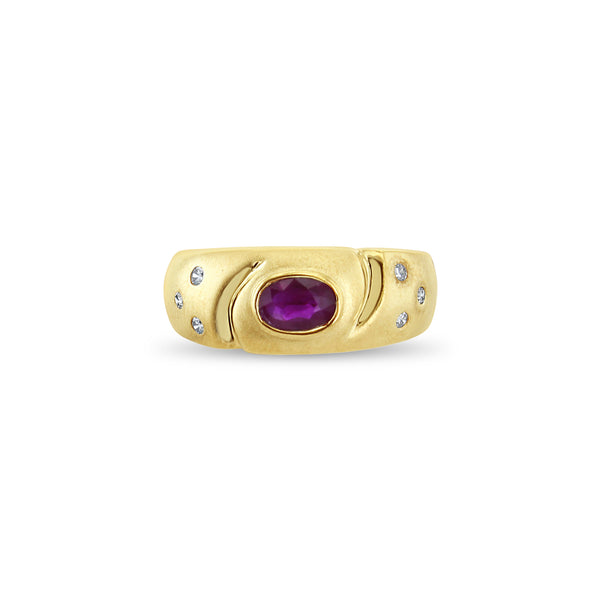 Oval Ruby Band with Diamond Accents 14k Yellow Gold