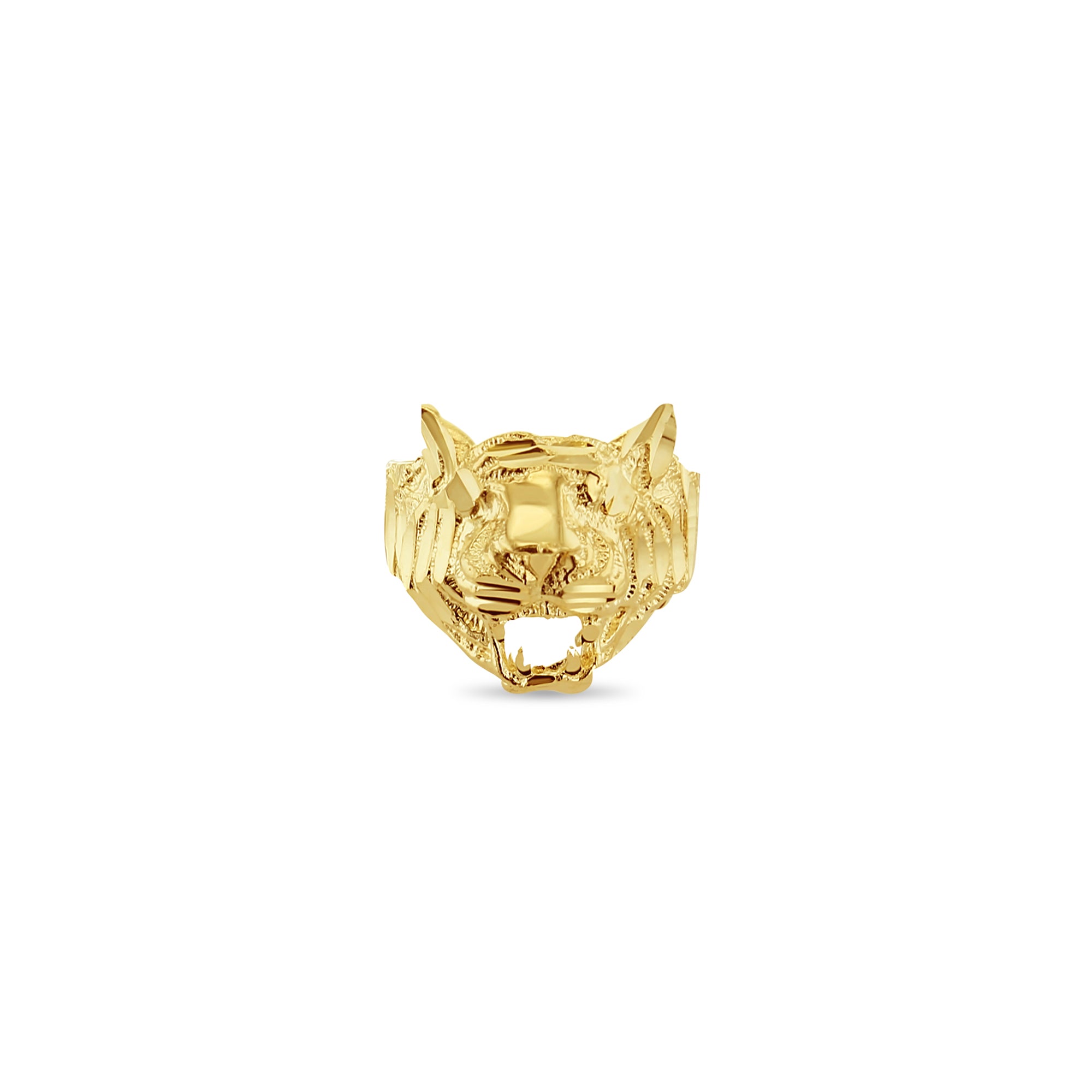 Lion Ring with Diamond Cuts 14k Yellow Gold