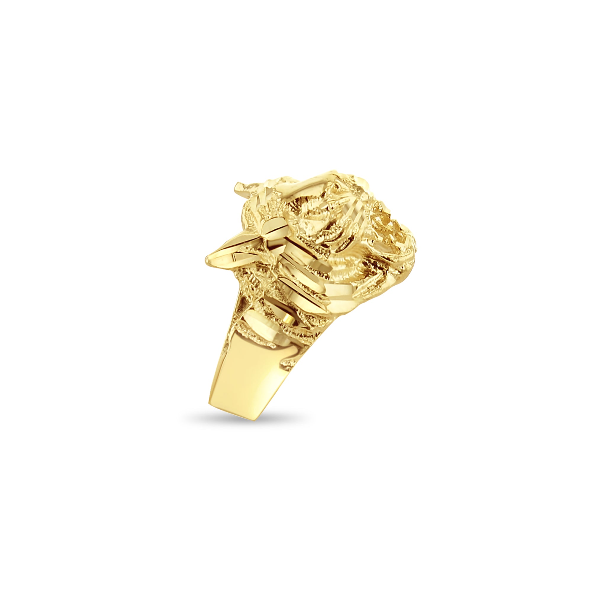 Lion Ring with Diamond Cuts 14k Yellow Gold