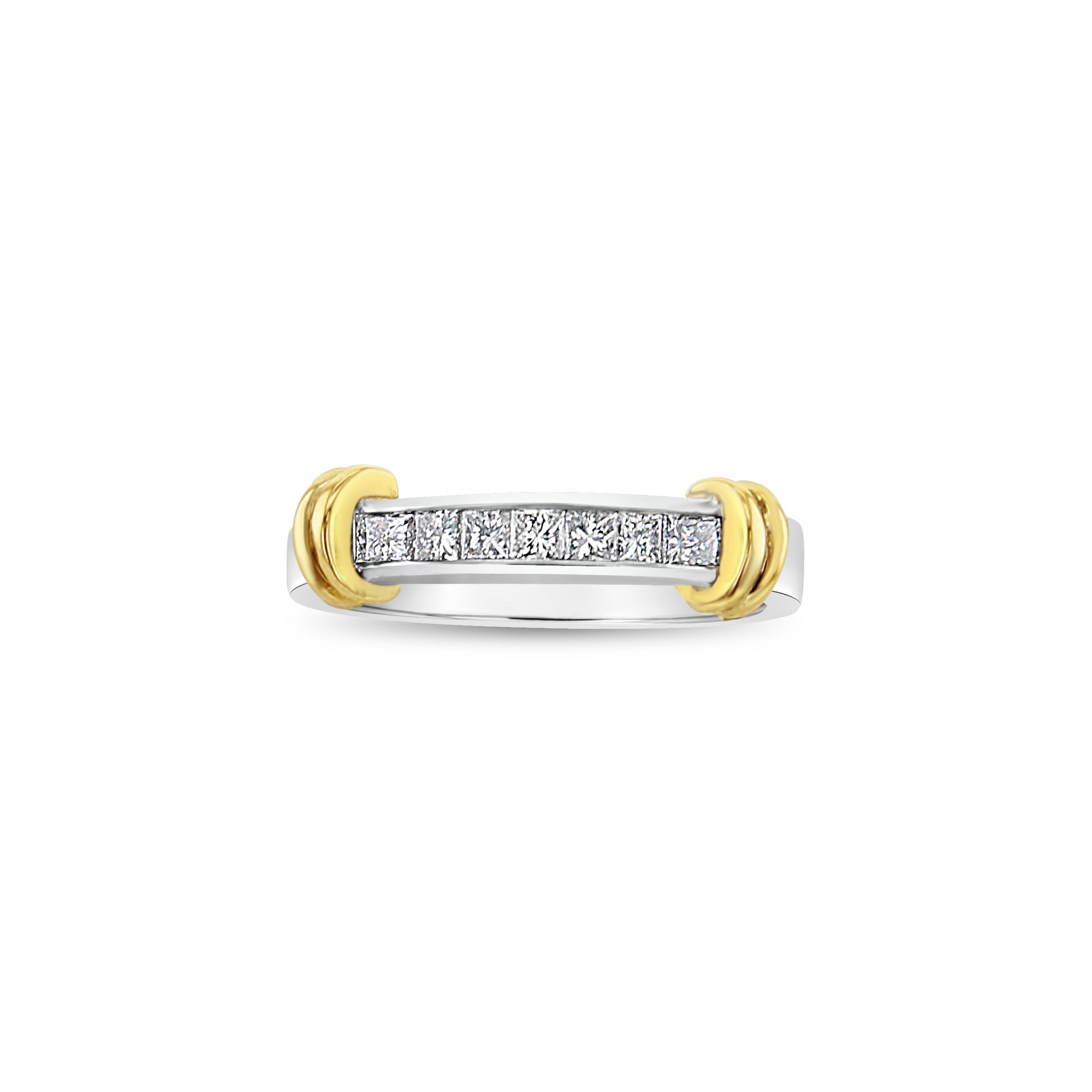 Princess Cut Diamond Wedding Band with 14k Two-Toned Gold Accented Design