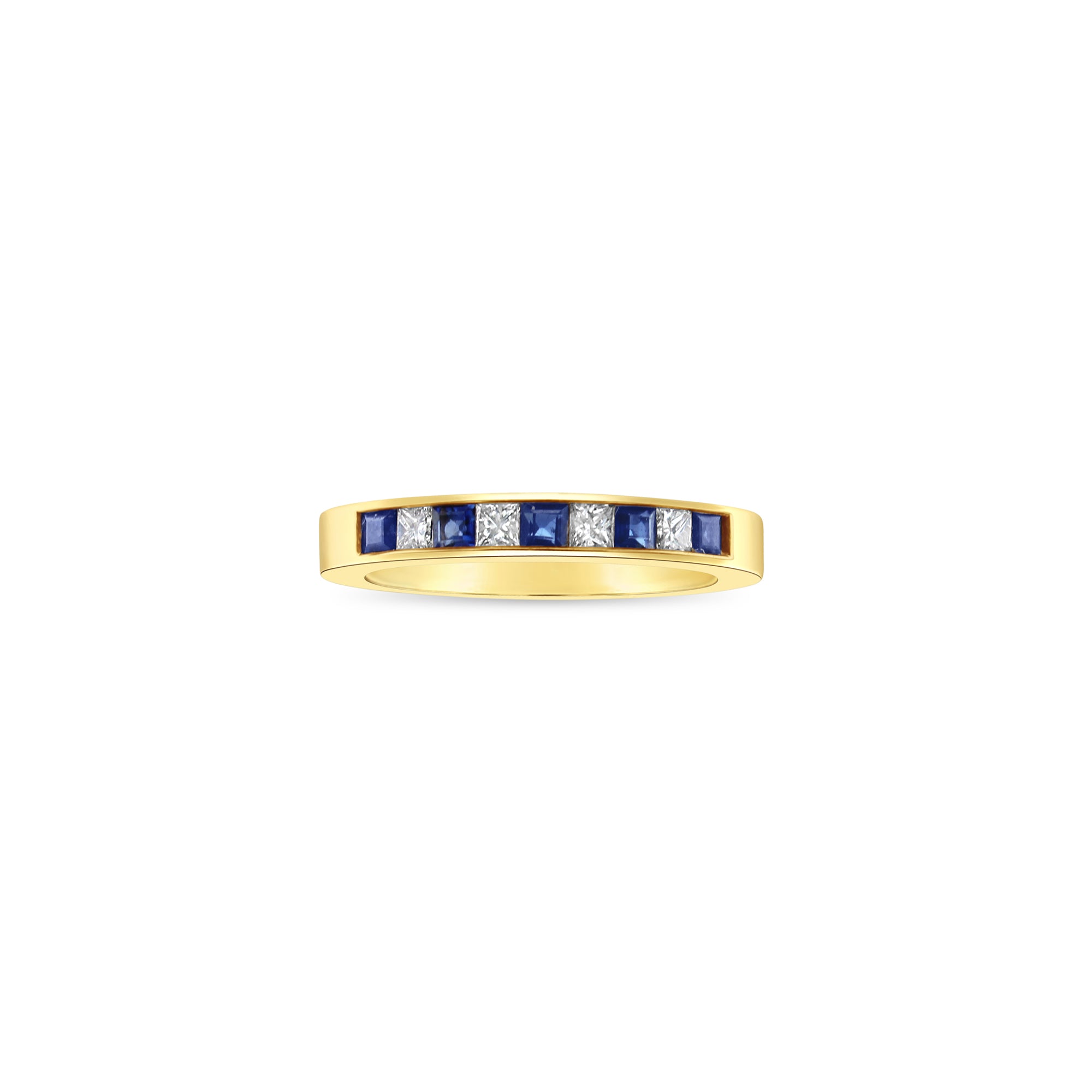 Princess Cut Diamond & Sapphire Wedding Band 14k Yellow Gold