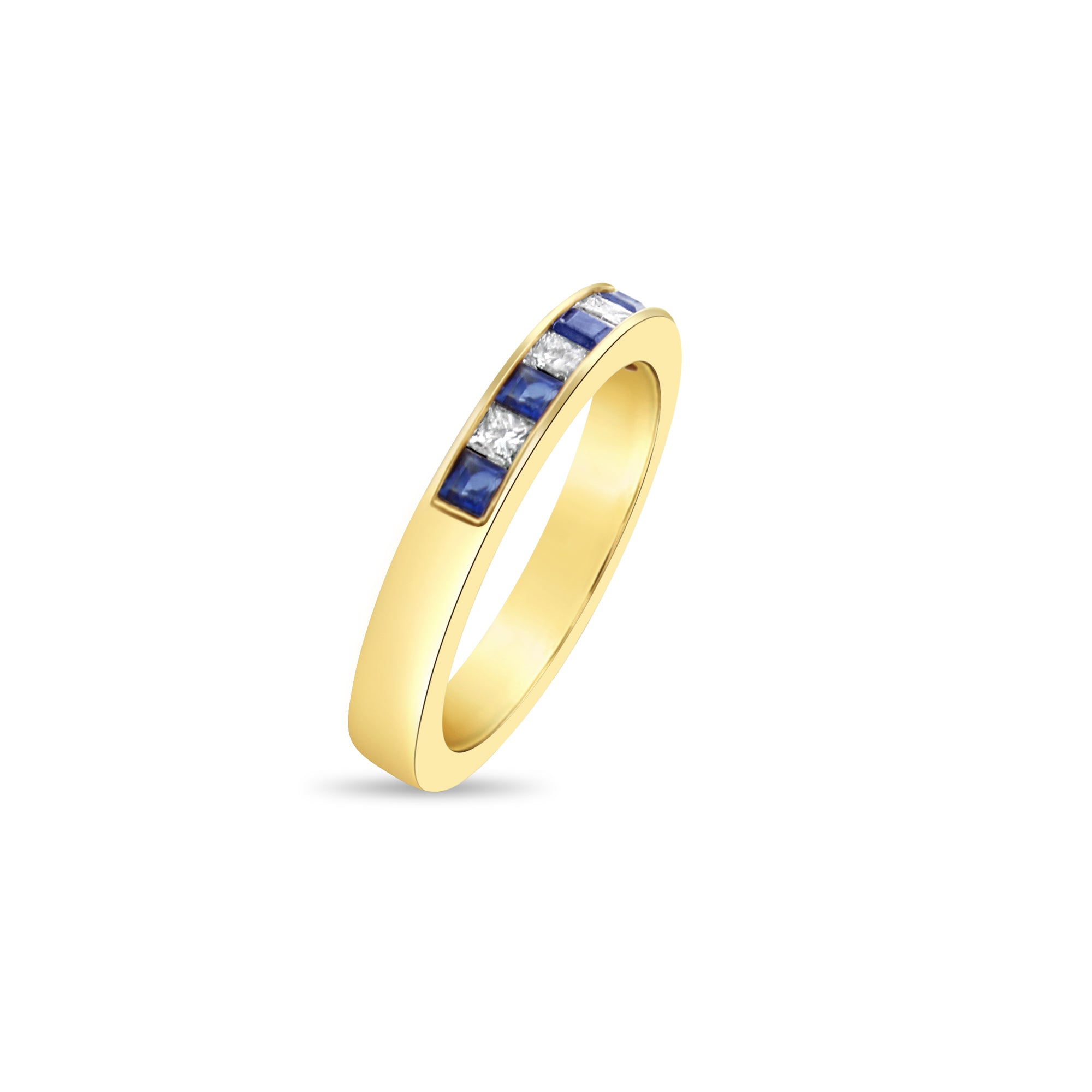 Princess Cut Diamond & Sapphire Wedding Band 14k Yellow Gold