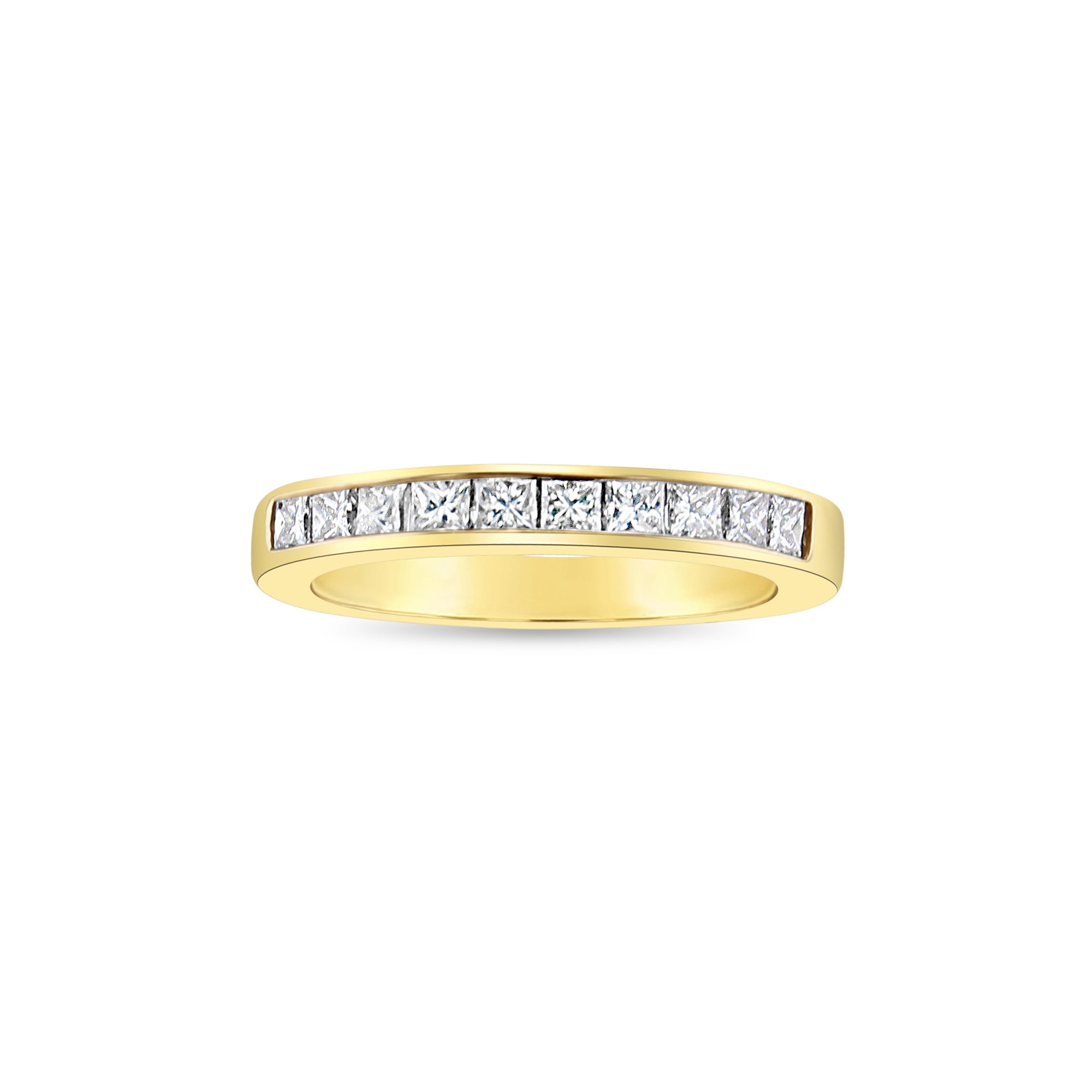 Alliance en or jaune 14 carats avec diamants taille princesse