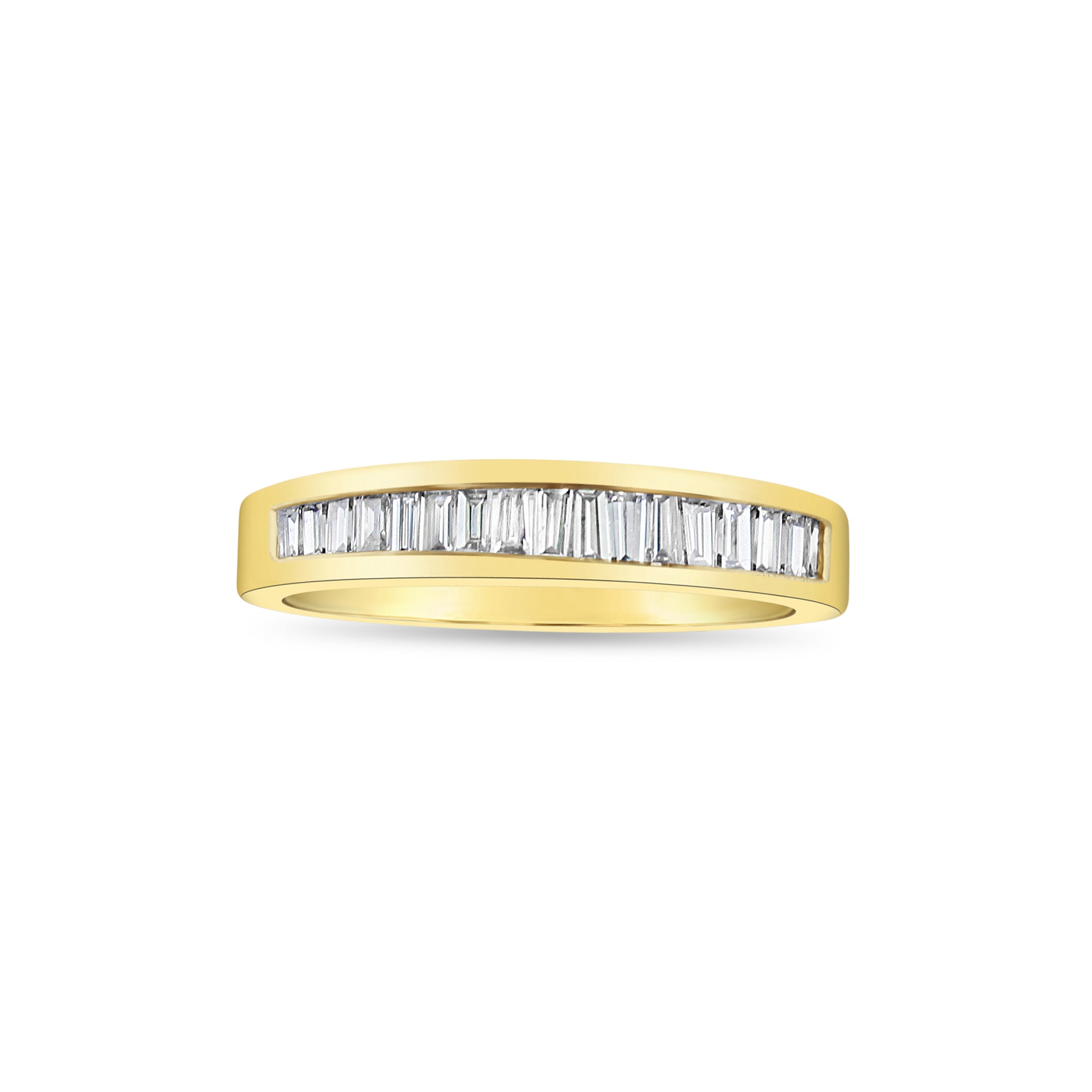 Alliance de mariage en diamants baguette conique avec motif accentué en or bicolore 14 carats